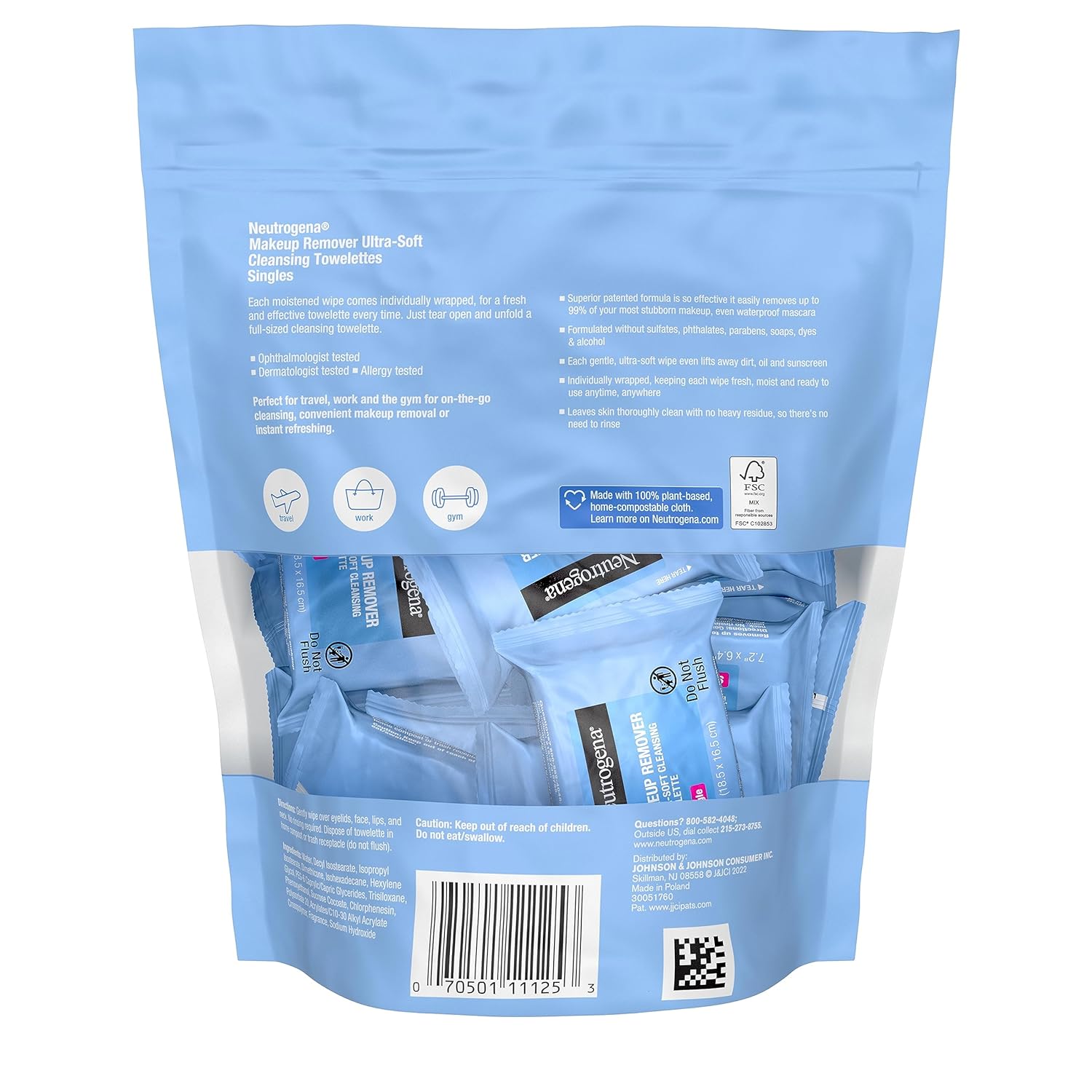 Neutrogena Makeup Remover Wipes Singles, Daily Facial Cleanser Towelettes, Gently Removes Oil & Makeup, Alcohol - Free Makeup Wipes, Individually Wrapped, 20 ct - 24hrsmart