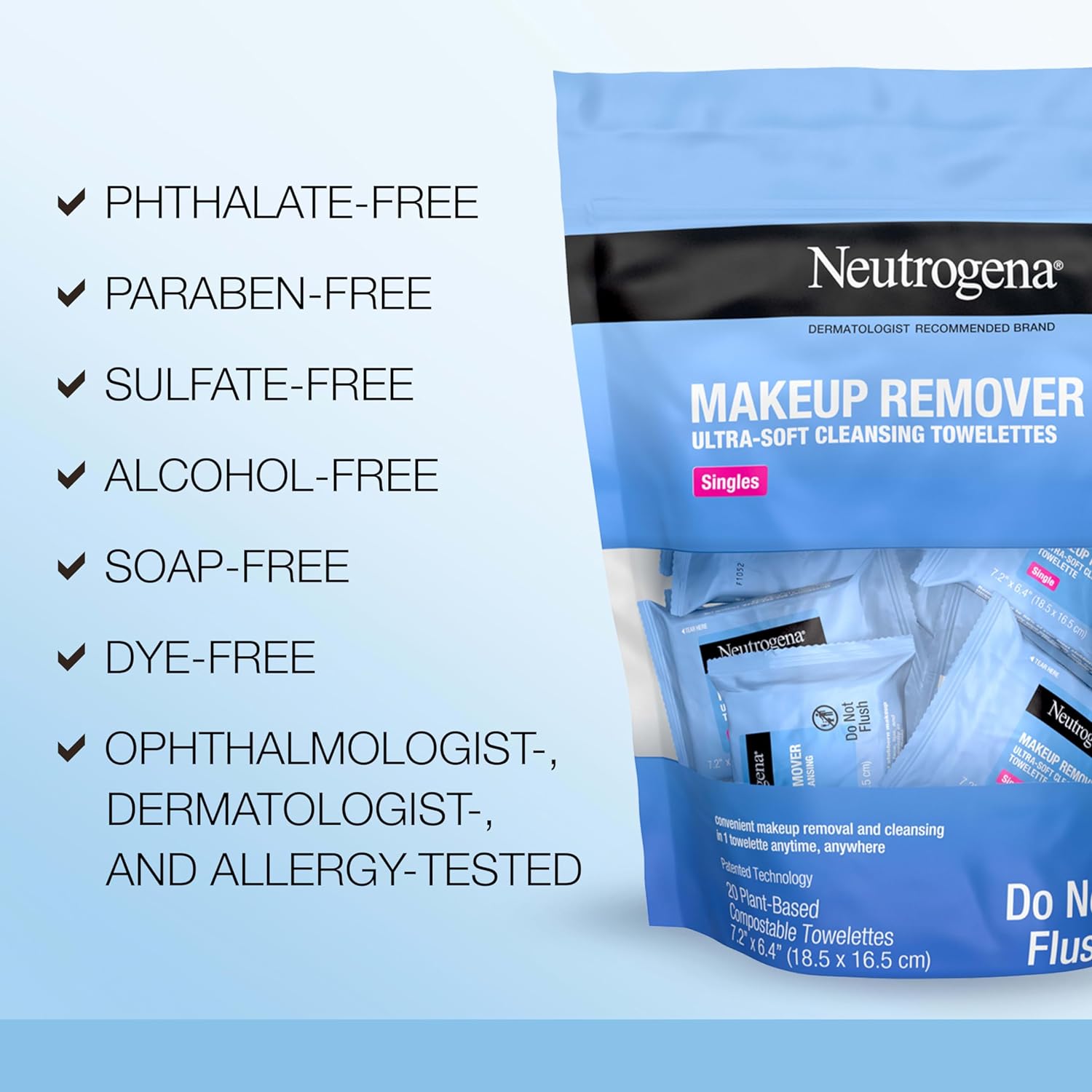 Neutrogena Makeup Remover Wipes Singles, Daily Facial Cleanser Towelettes, Gently Removes Oil & Makeup, Alcohol - Free Makeup Wipes, Individually Wrapped, 20 ct - 24hrsmart