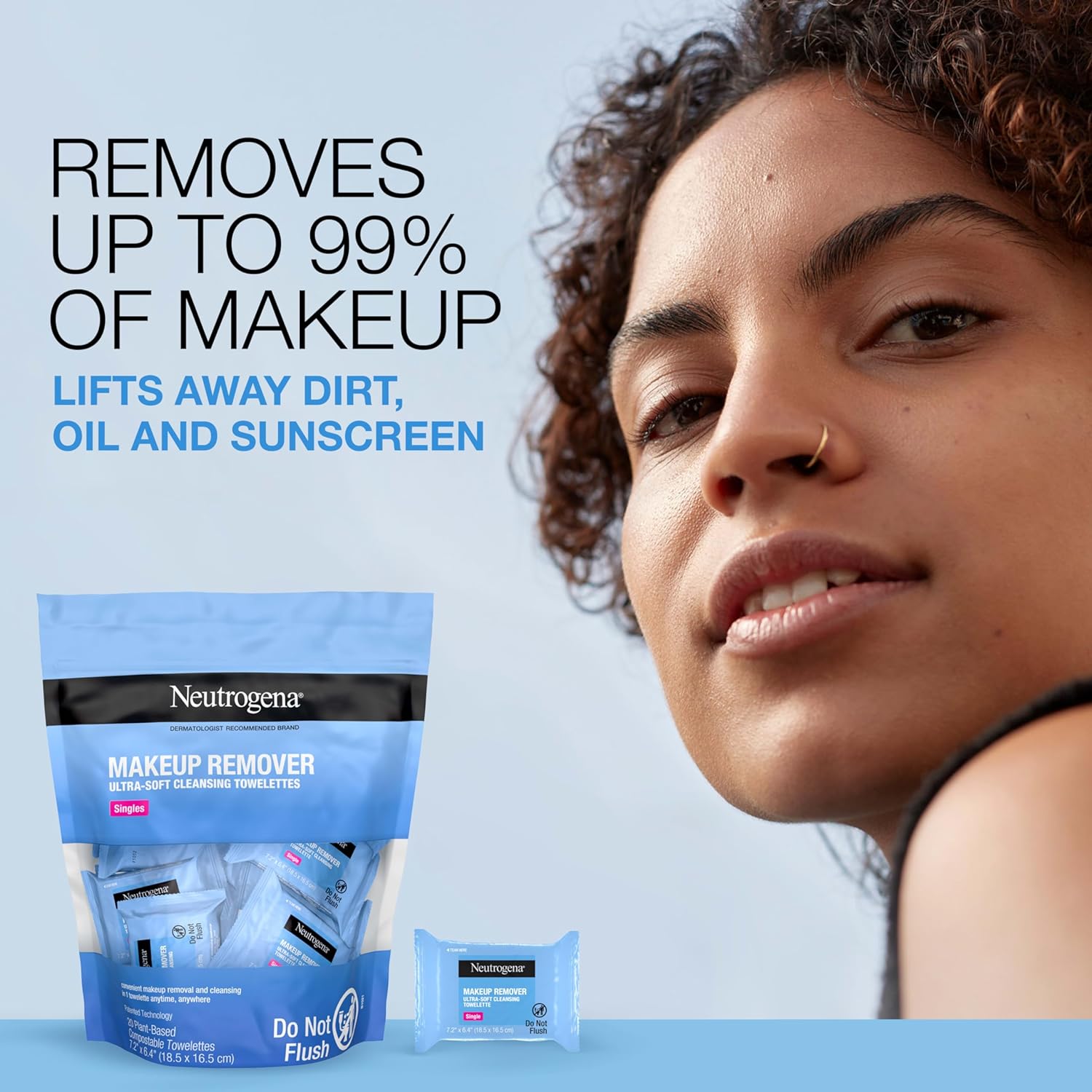 Neutrogena Makeup Remover Wipes Singles, Daily Facial Cleanser Towelettes, Gently Removes Oil & Makeup, Alcohol - Free Makeup Wipes, Individually Wrapped, 20 ct - 24hrsmart