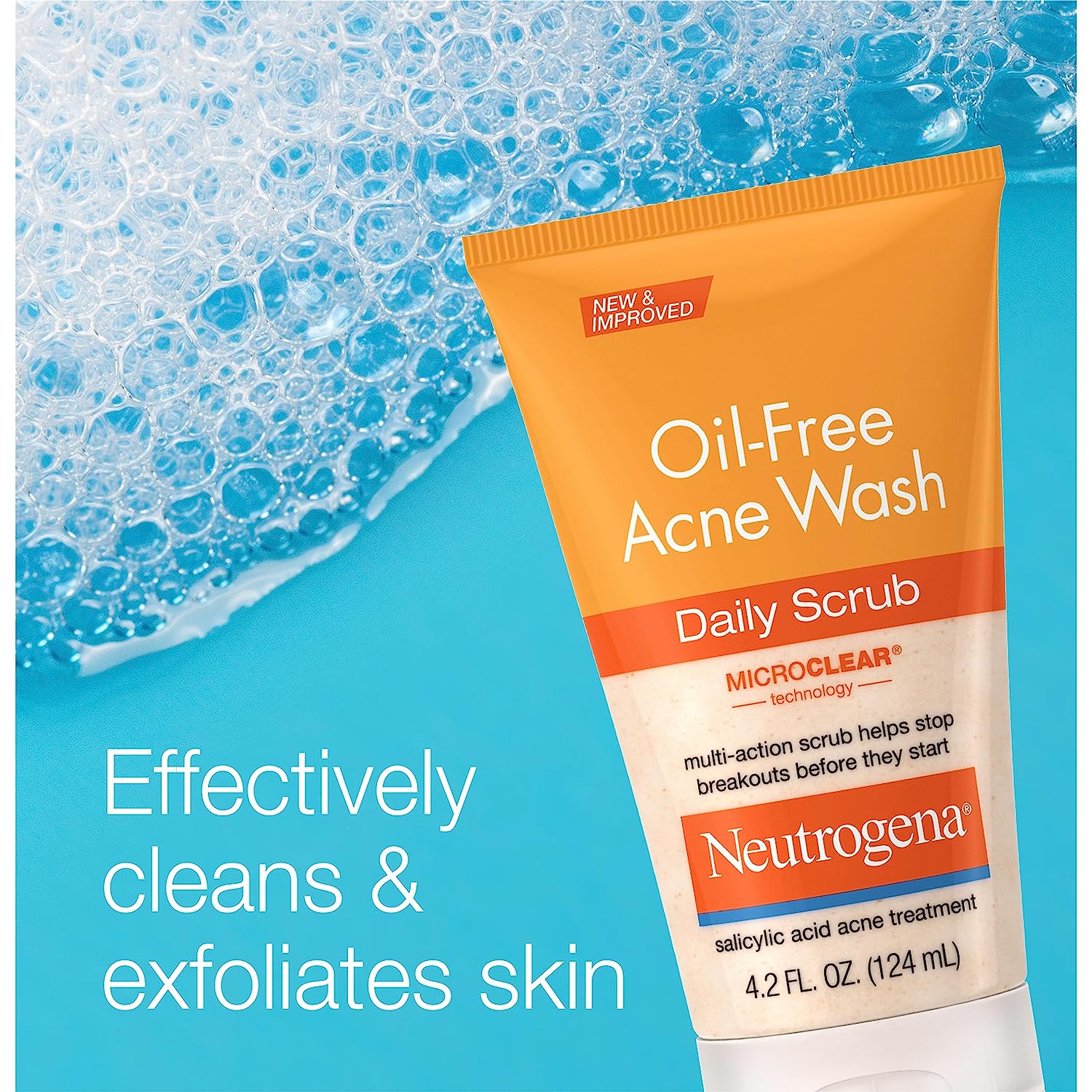 Neutrogena Oil - Free Acne Face Scrub, 2% Salicylic Acid Acne Treatment Medicine, Daily Face Wash to help Prevent Breakouts, Oil Free Exfoliating Facial Cleanser for Acne - Prone Skin, 4.2 fl. oz - 24hrsmart