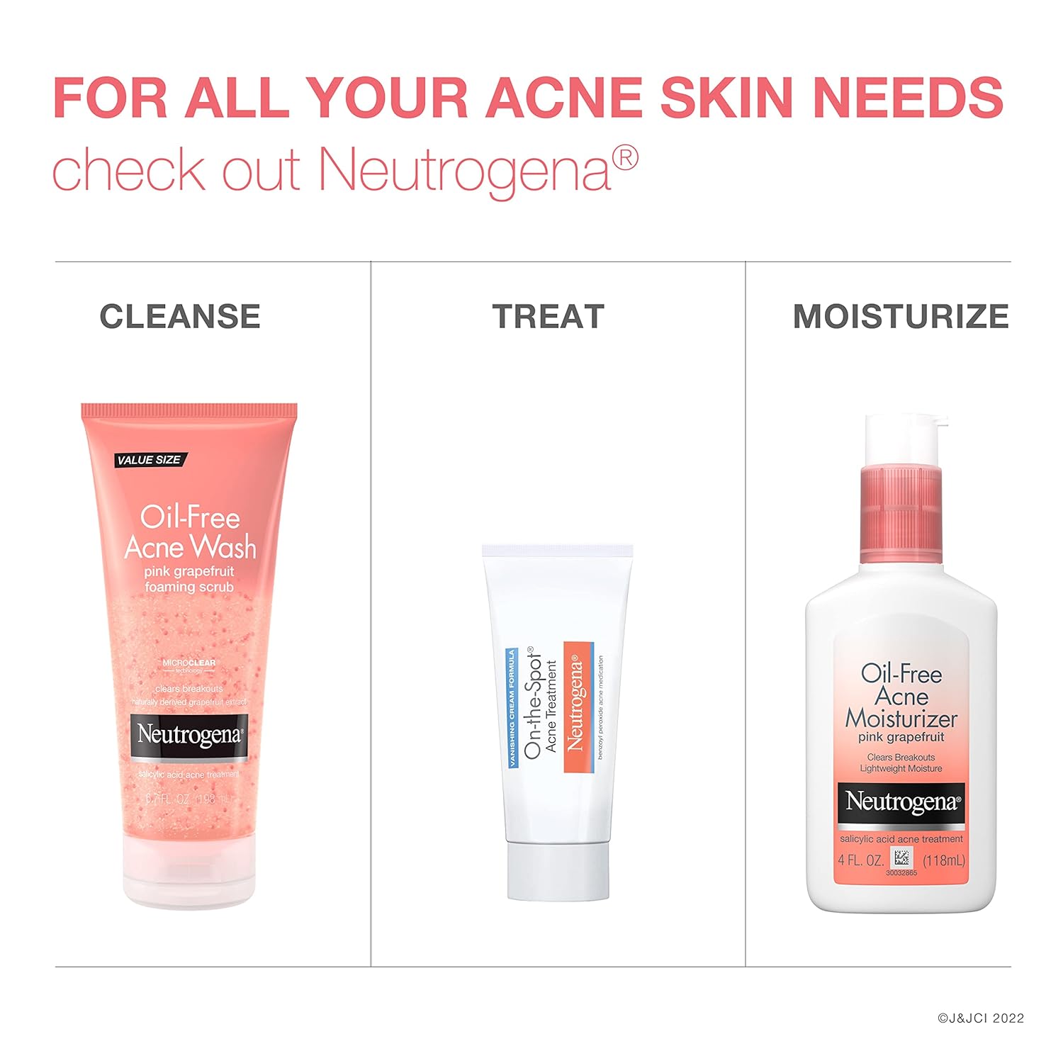 Neutrogena Oil Free Pink Grapefruit Acne Treatment Face Wash with Vitamin C, 2% Salicylic Acid, Gentle Foaming Facial Scrub to Treat & Prevent Breakouts, 6.7 Fl Oz, Pack of 3 - 24hrsmart