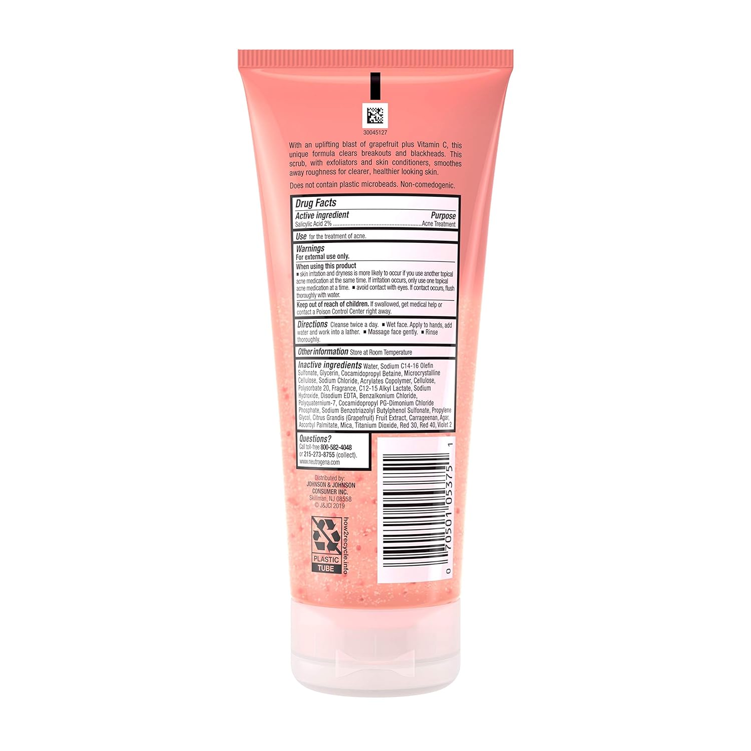 Neutrogena Oil Free Pink Grapefruit Acne Treatment Face Wash with Vitamin C, 2% Salicylic Acid, Gentle Foaming Facial Scrub to Treat & Prevent Breakouts, 6.7 Fl Oz, Pack of 3 - 24hrsmart