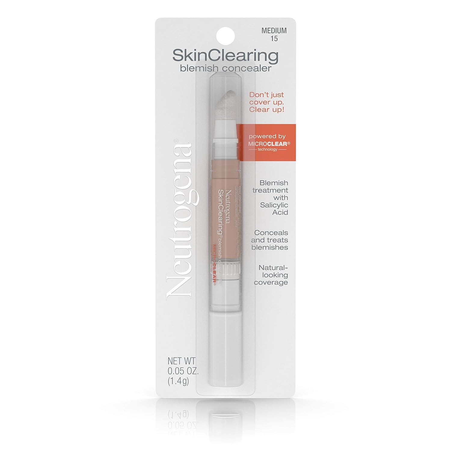 Neutrogena SkinClearing Blemish Concealer Face Makeup with Salicylic Acid Acne Medicine, Non - Comedogenic and Oil - Free Concealer Helps Cover, Treat & Prevent Breakouts, Medium 15,.05 oz - 24hrsmart