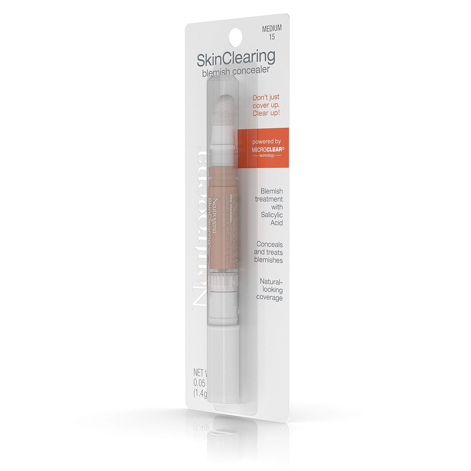 Neutrogena SkinClearing Blemish Concealer Face Makeup with Salicylic Acid Acne Medicine, Non - Comedogenic and Oil - Free Concealer Helps Cover, Treat & Prevent Breakouts, Medium 15,.05 oz - 24hrsmart