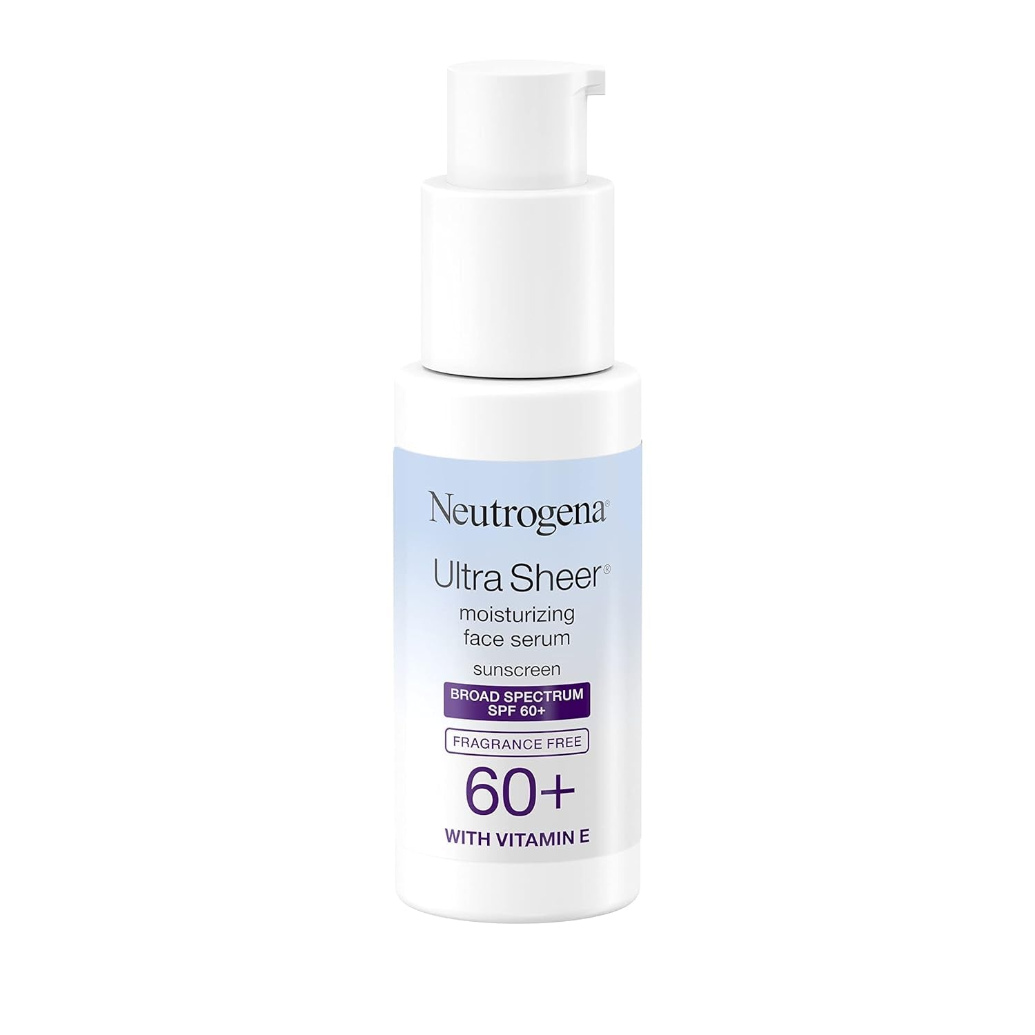 Neutrogena Ultra Sheer Moisturizing Face Serum with Vitamin E & SPF 60+, All Day Facial Sunscreen Serum with Broad Spectrum UVA/UVB Protection, Fragrance - Free, Oxybenzone - Free, 1.7 oz - 24hrsmart