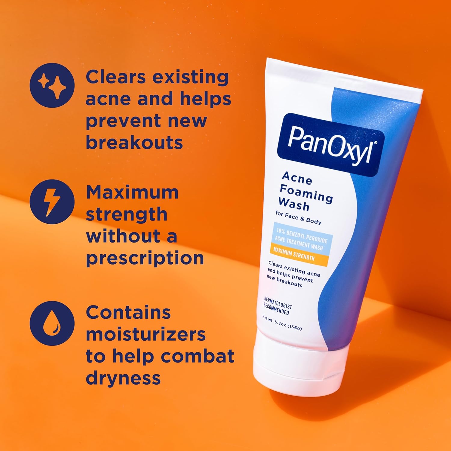 PanOxyl Acne Foaming Wash Benzoyl Peroxide 10% Maximum Strength Antimicrobial, 5.5 Oz - 24hrsmart