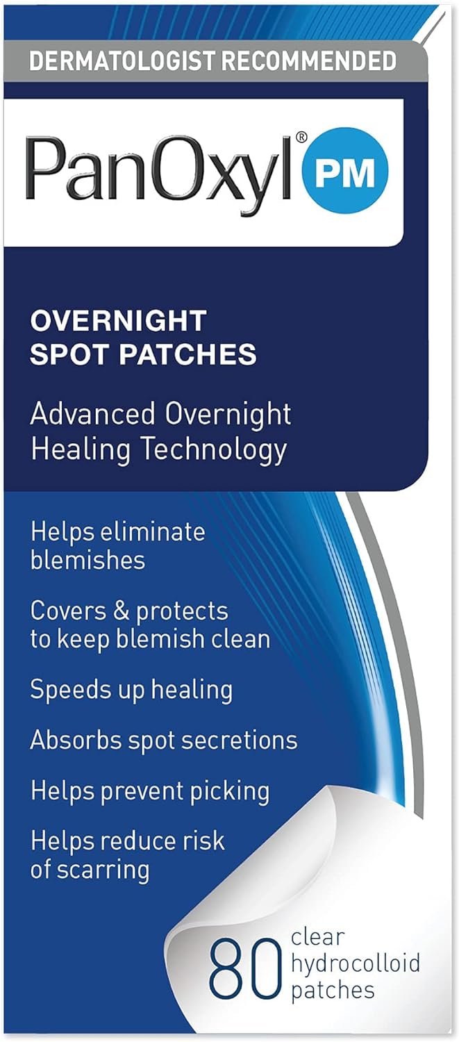 PanOxyl PM Overnight Spot Patches, Advanced Hydrocolloid Healing Technology, Fragrance Free, 80 Count - 24hrsmart