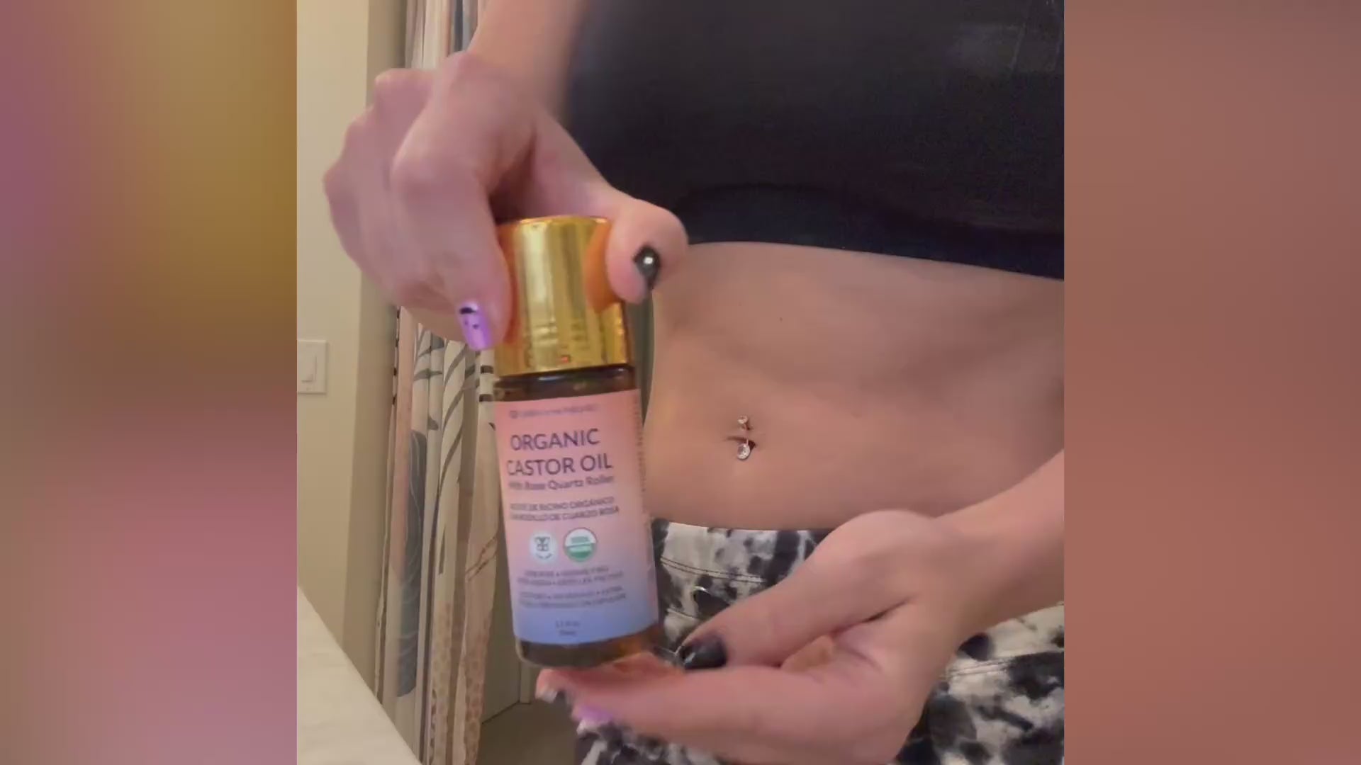 Organic Golden Castor Oil Roll-On With Rose Quartz For Skin, Hair, Wrinkle