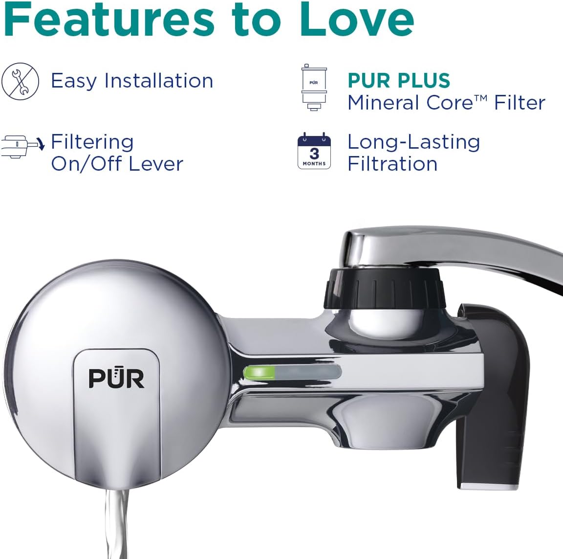 PUR Filtration PLUS Faucet Horizontal Mount Water Filtration System Chrome - 24hrsmart