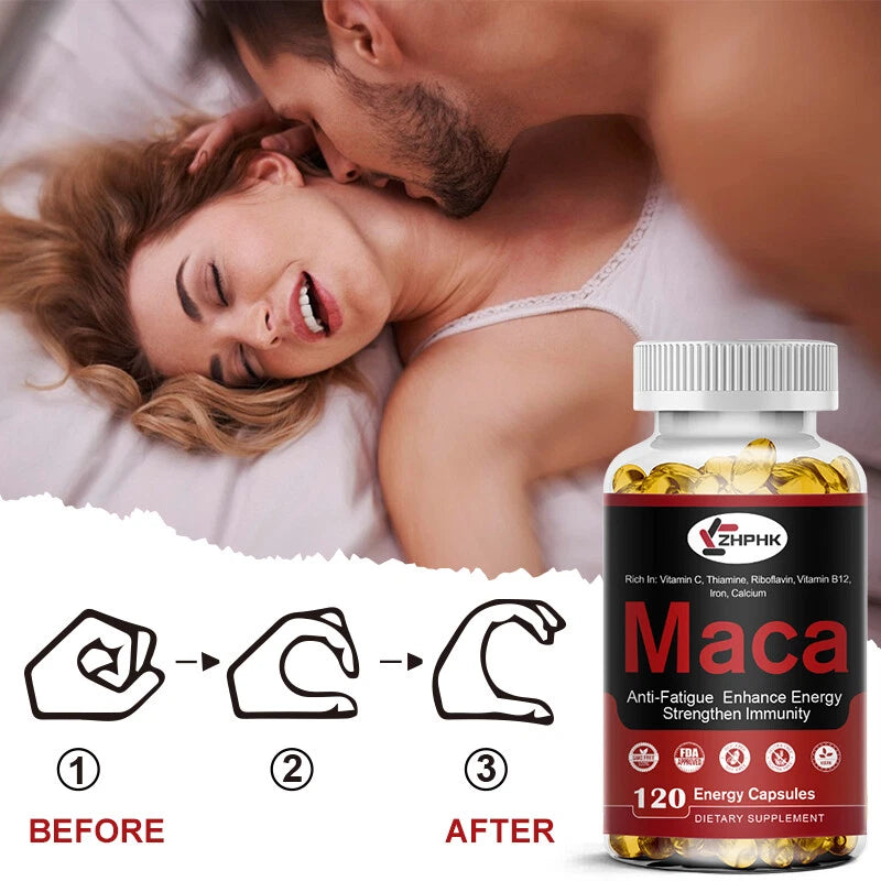 Peruvian Maca Root supplement capsules for men and women