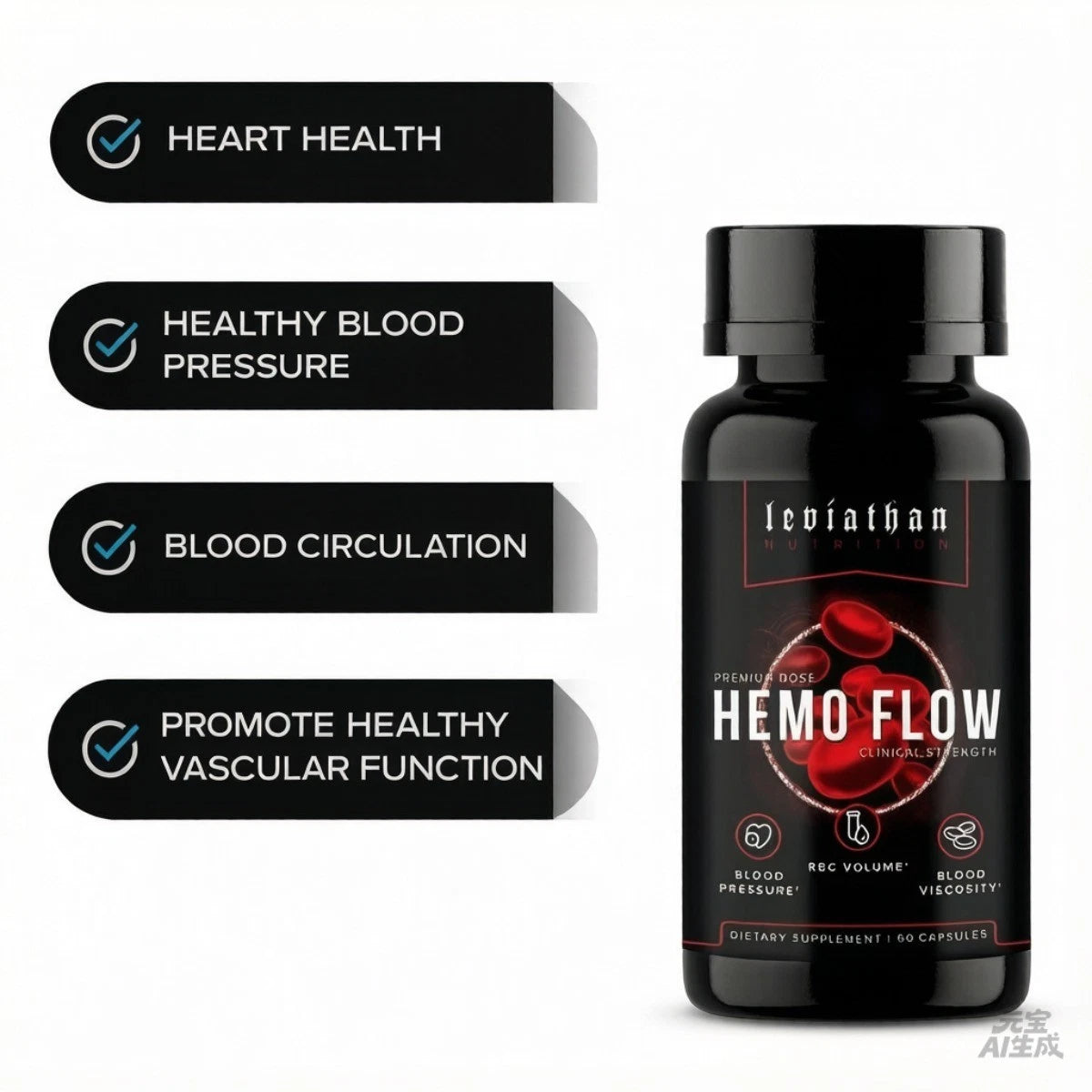 Leviathan Hemo Flow capsules for daily cardiovascular and circulation support