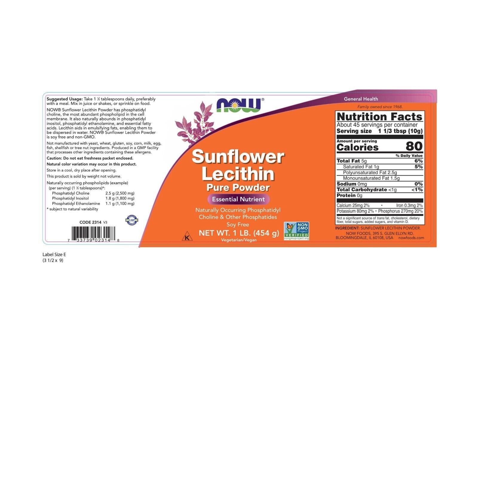 NOW Foods Sunflower Lecithin Pure Powder, 1 lb. 24Hr Smart