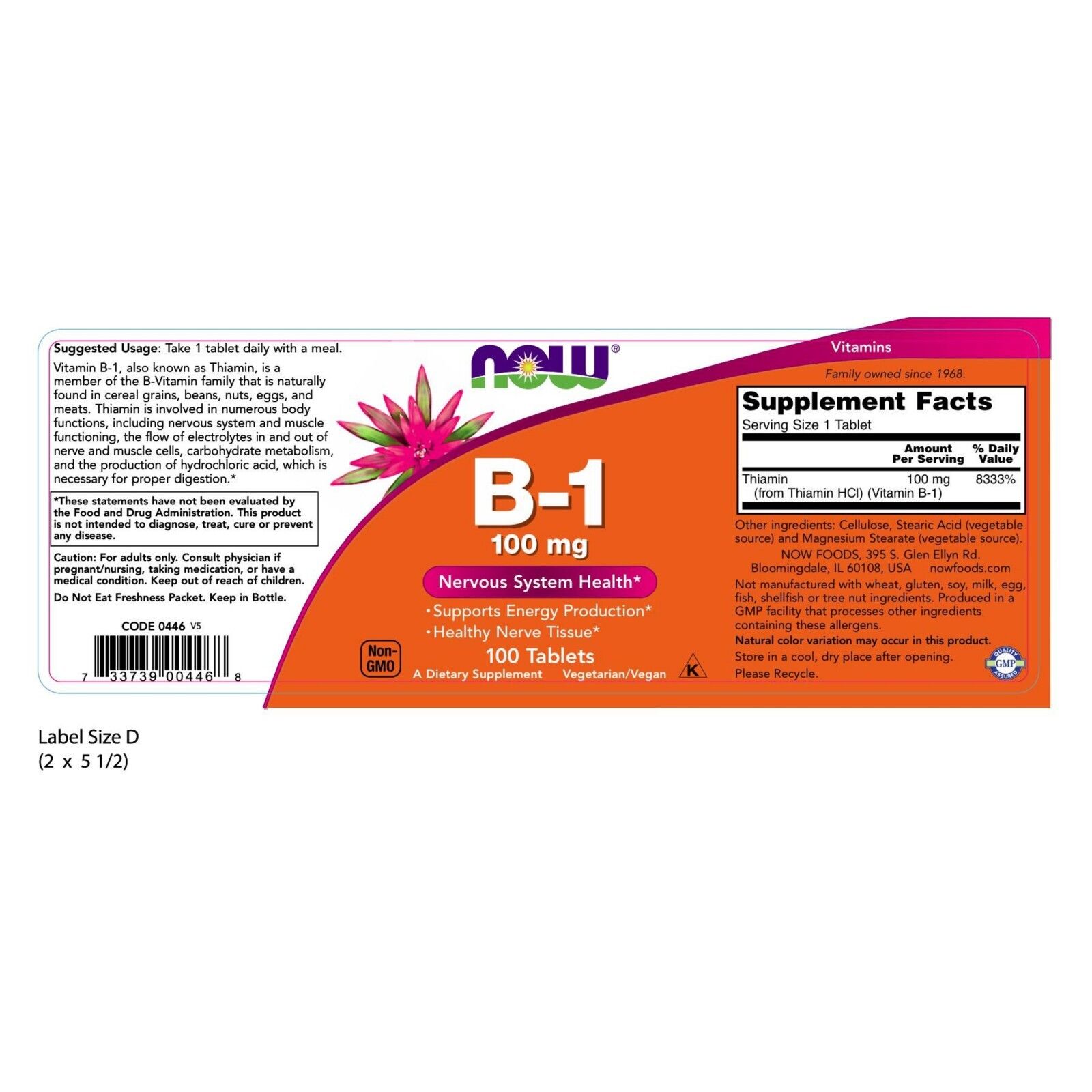 NOW Foods Vitamin B-1 100 mg, 100 Tablets 24Hr Smart