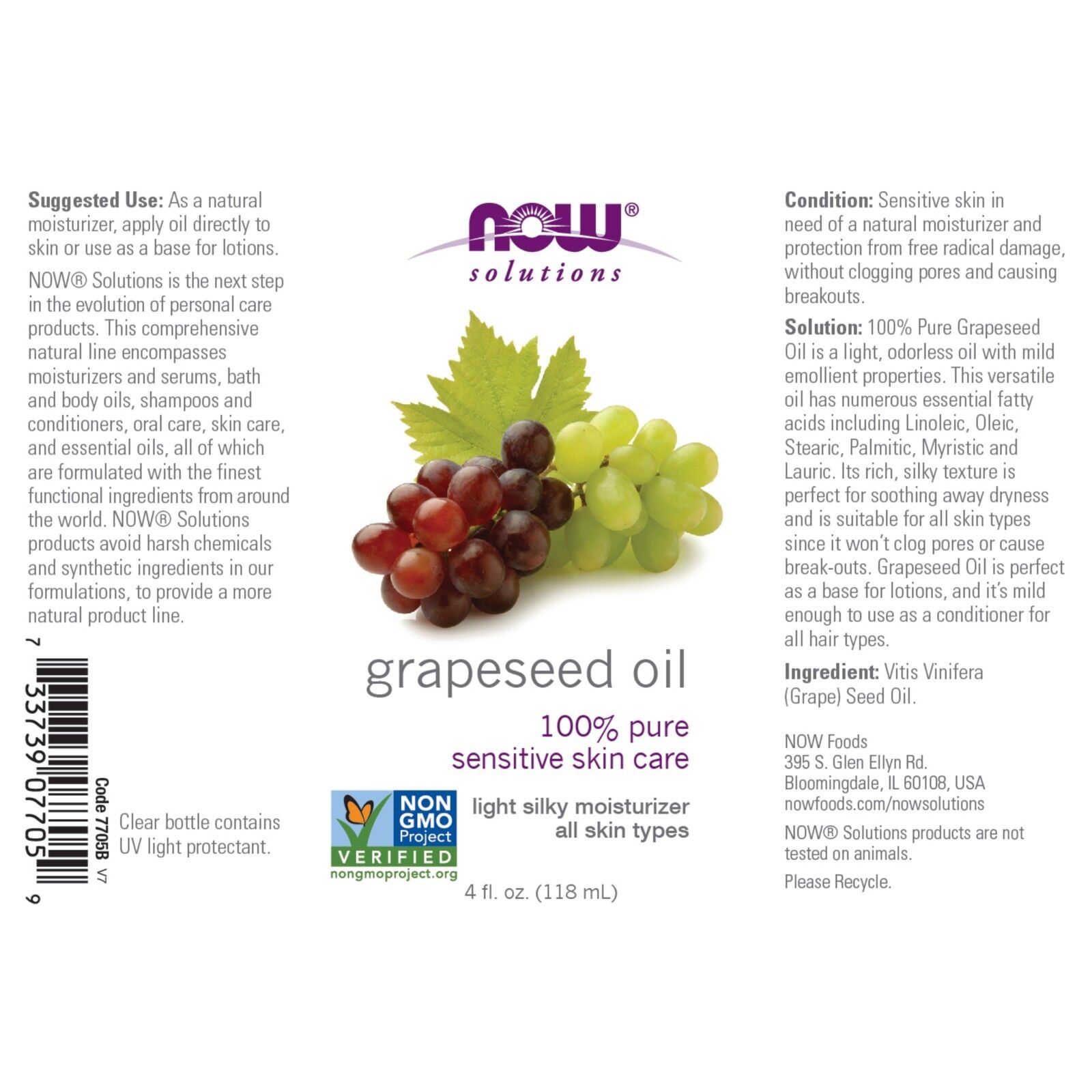 NOW Foods Grapeseed Oil, 4 fl. oz. 24Hr Smart