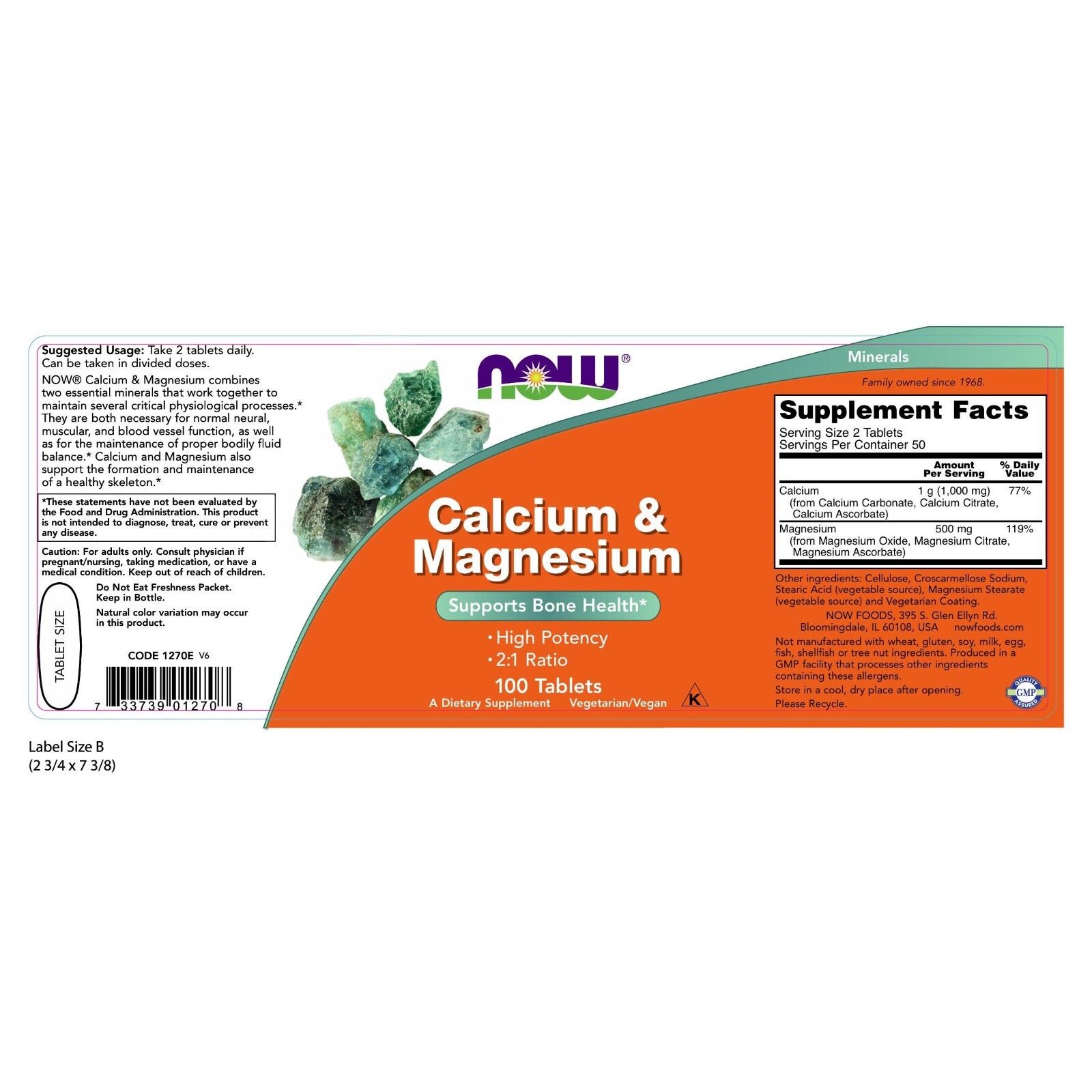 NOW Foods Calcium & Magnesium, 500/250 mg, 100 Tablets 24Hr Smart