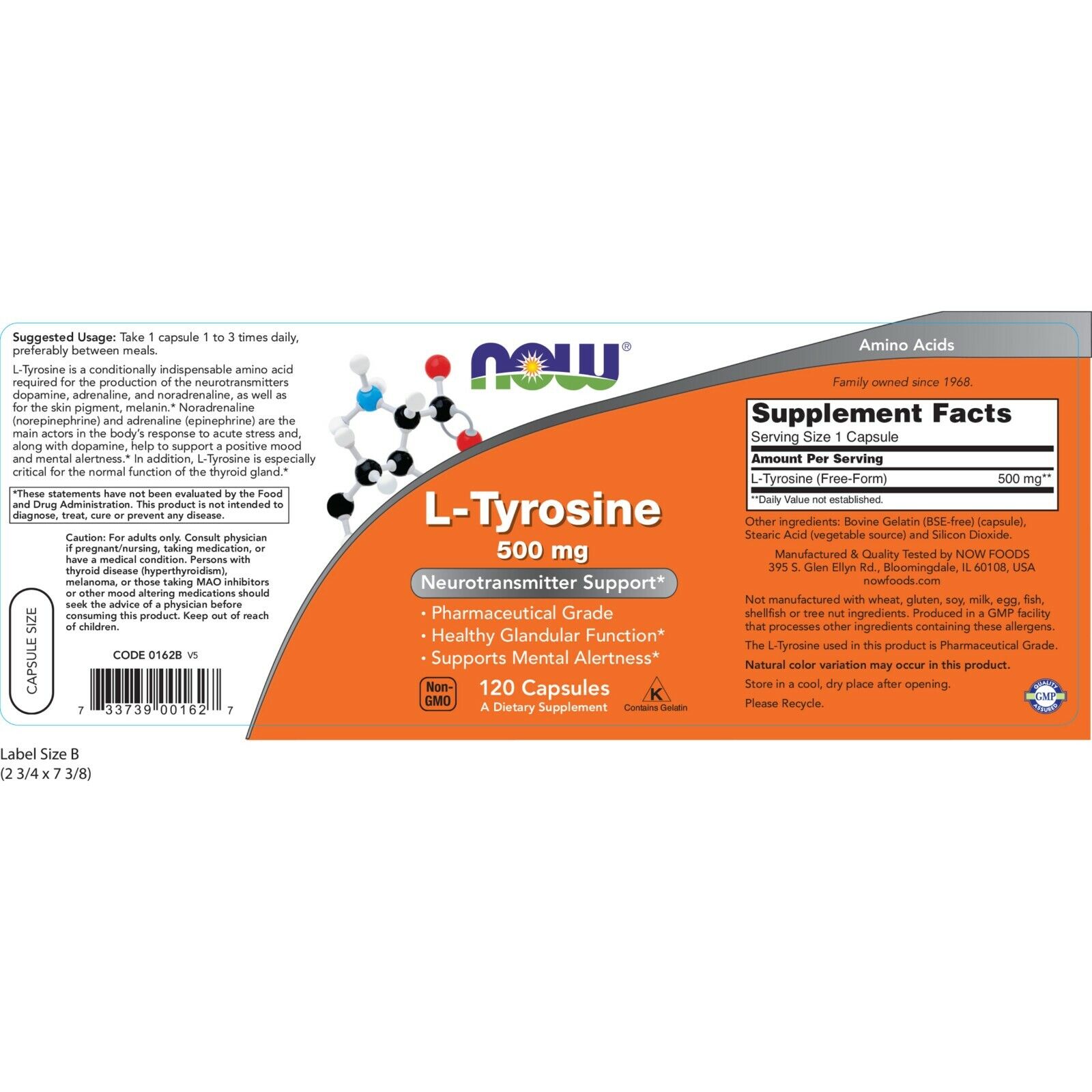 NOW Foods L-Tyrosine, 500 mg, 120 Capsules 24Hr Smart