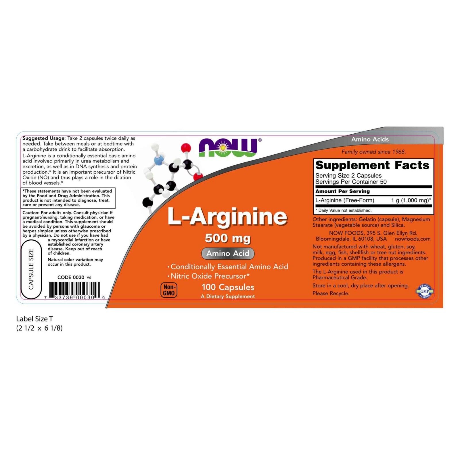 NOW Foods L-Arginine, 500 mg, 100 Capsules 24Hr Smart