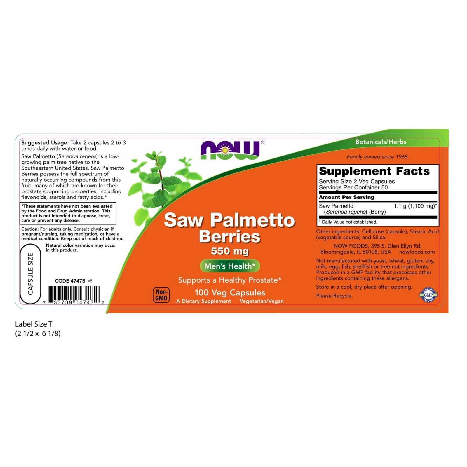 NOW Foods Saw Palmetto Berries, 550 mg, 100 Veg Capsules 24Hr Smart