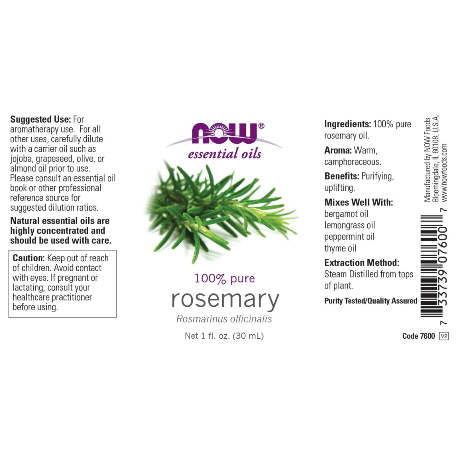 NOW Foods Rosemary Oil, 1 fl. oz. 24Hr Smart