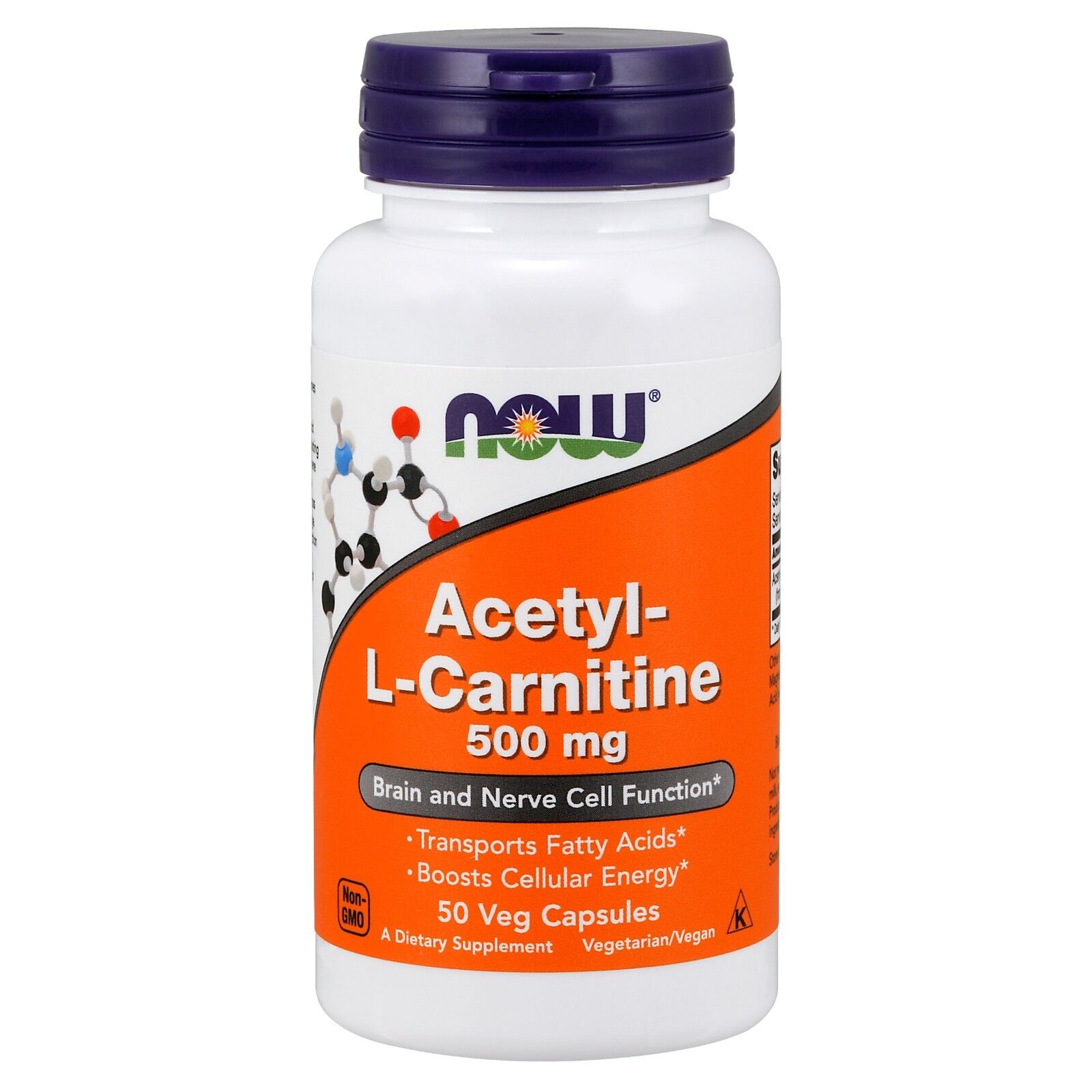 NOW Foods Acetyl-L-Carnitine, 500 mg, 50 Veg Capsules 24Hr Smart