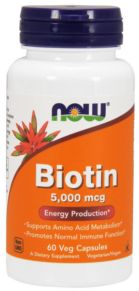 NOW Foods Biotin, 5000 mcg, 60 Veg Capsules 24Hr Smart