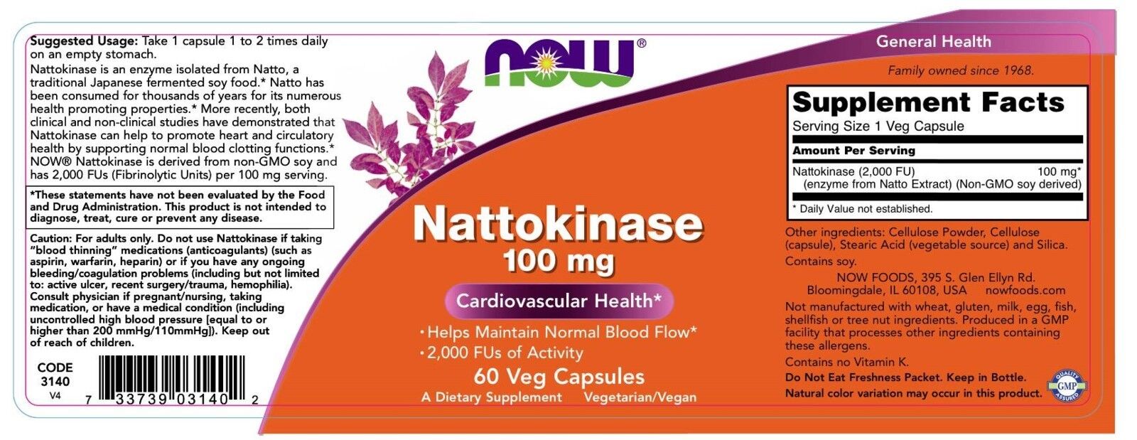 NOW Foods Nattokinase, 100 mg, 60 Veg Capsules 24Hr Smart