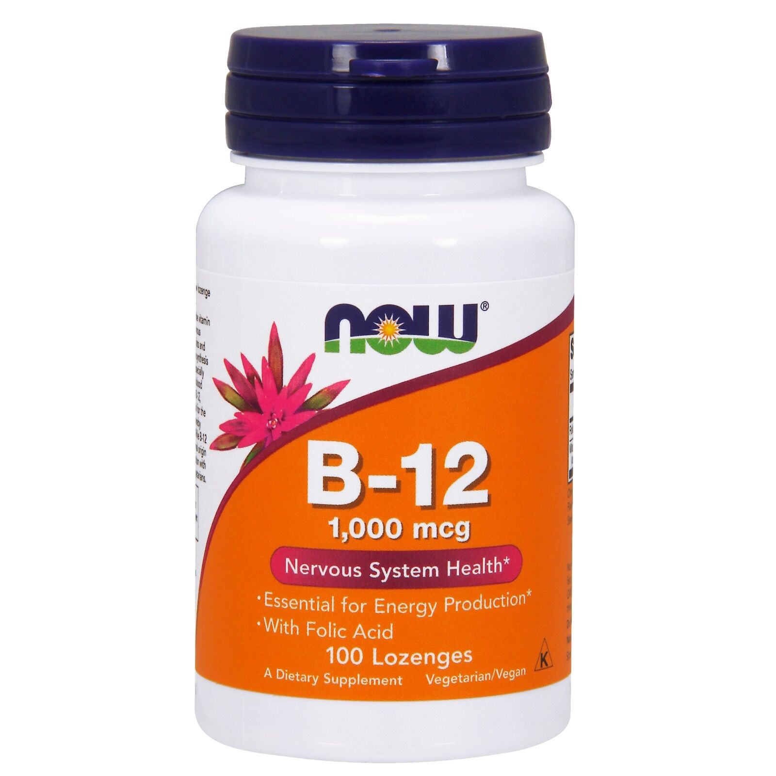 NOW Foods Vitamin B-12 (1000 mcg) with Folic Acid Chewable, 100 Lozenges 24Hr Smart