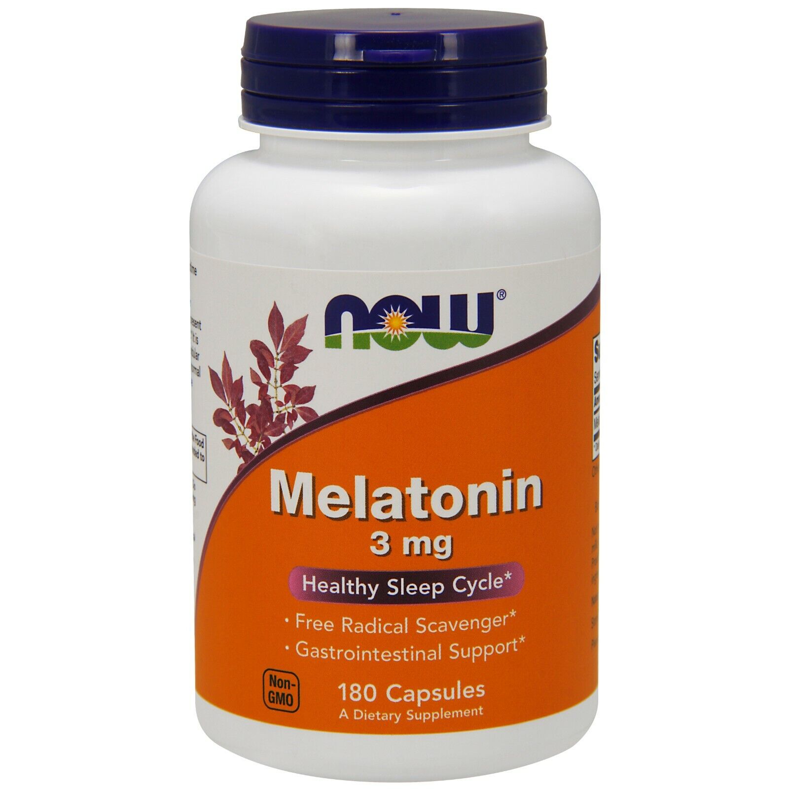 NOW Foods Melatonin, 3 mg, 180 Veg Capsules 24Hr Smart