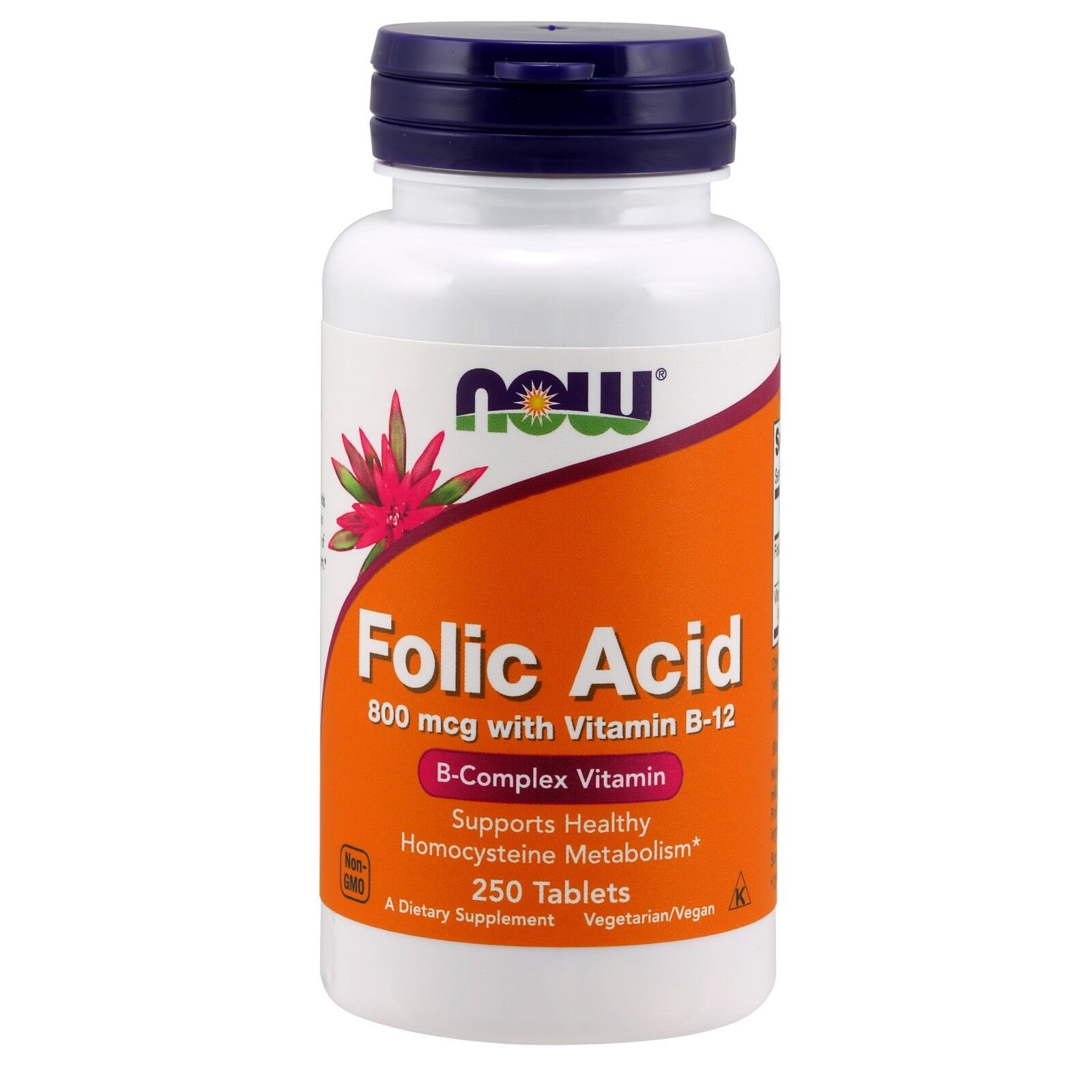 NOW Foods Folic Acid, 800 mcg with Vitamin B-12, 250 Tablets 24Hr Smart