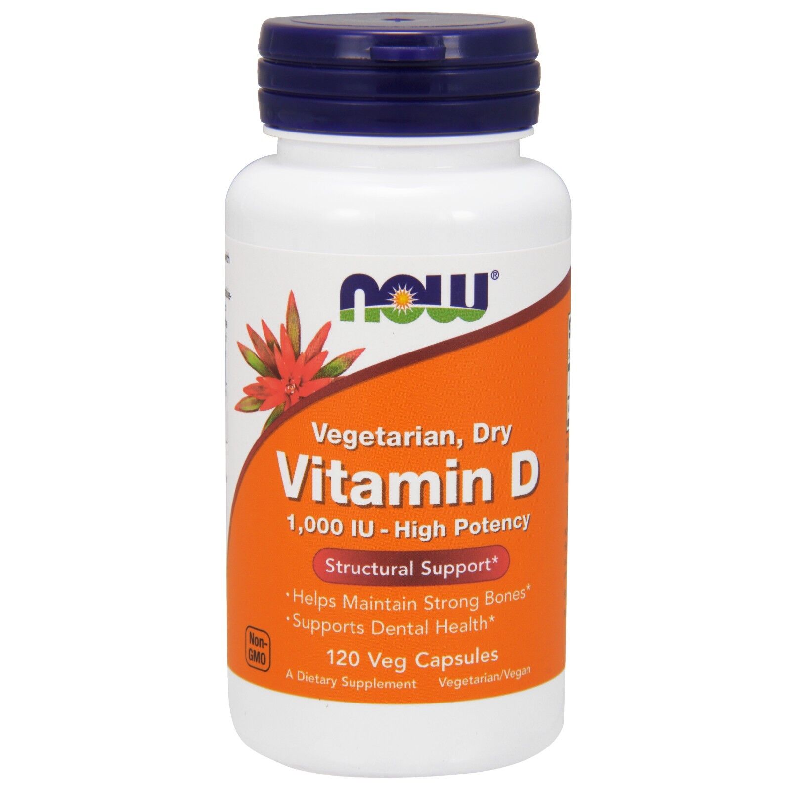 NOW Foods Vitamin D, 1000 IU, 120 Dry Veg Capsules 24Hr Smart