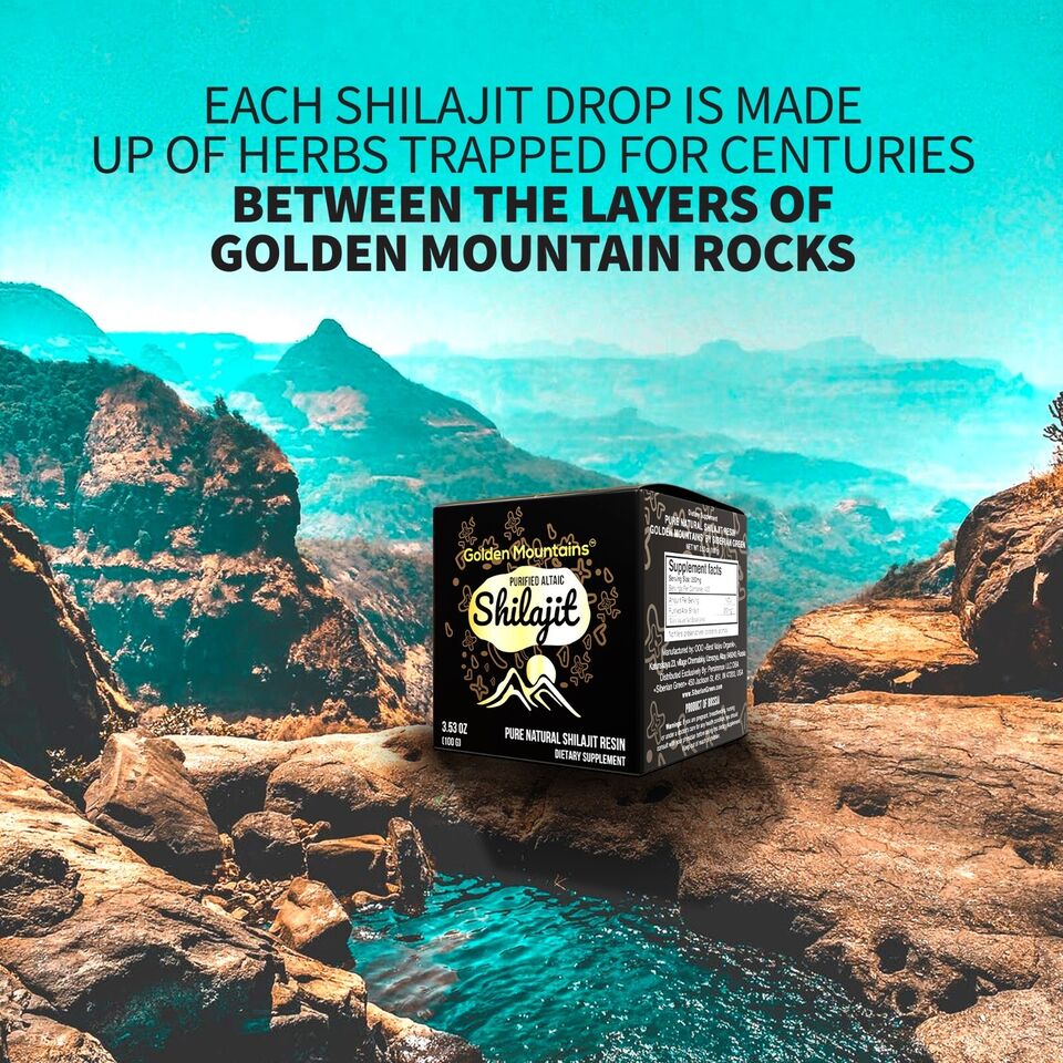 Golden Mountains Shilajit Resin Premium Pure Authentic Siberian Altai 100g 24Hr Smart