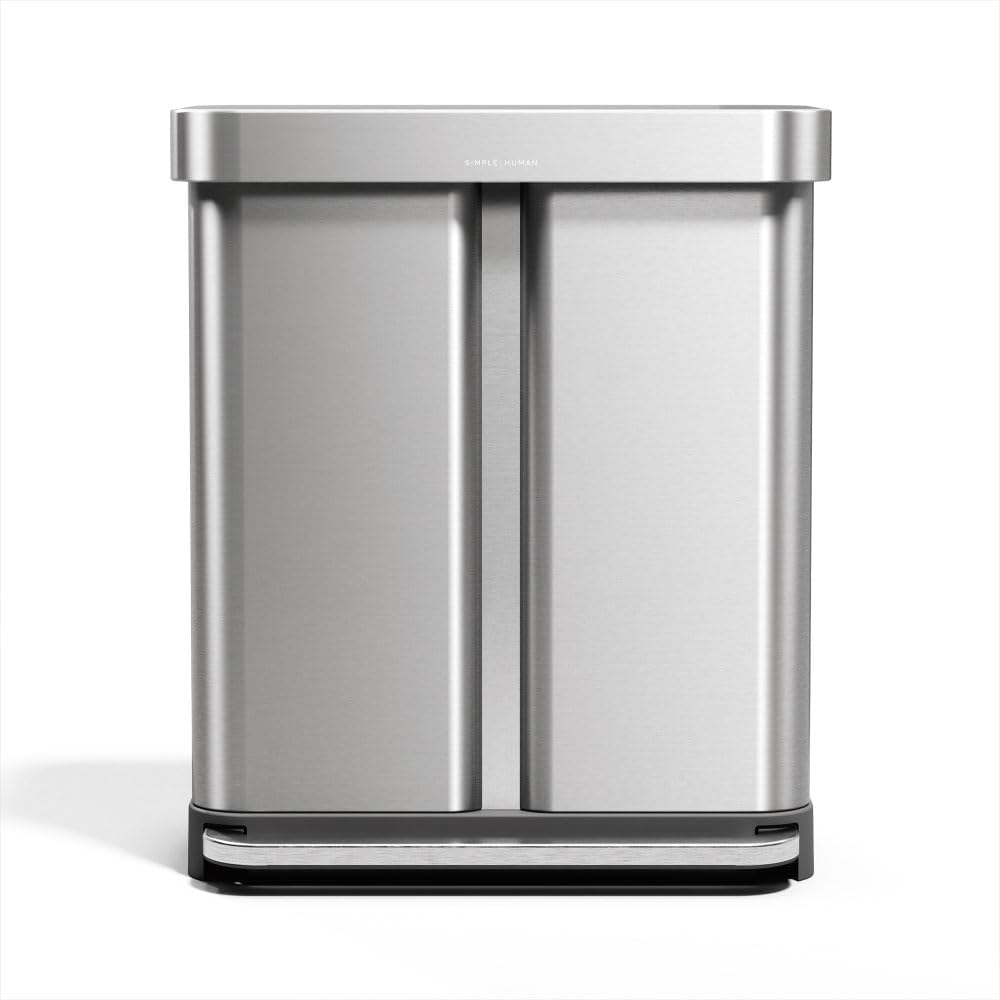 simplehuman Dual - Compartment Trash Can Gray 58L Kitchen Step Bin - 24hrsmart