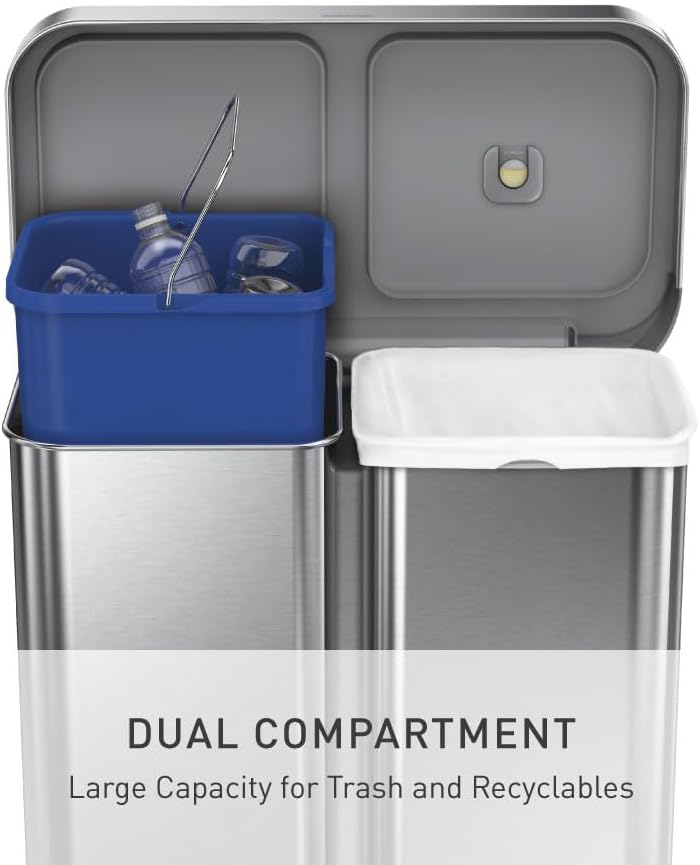 simplehuman Dual - Compartment Trash Can Gray 58L Kitchen Step Bin - 24hrsmart