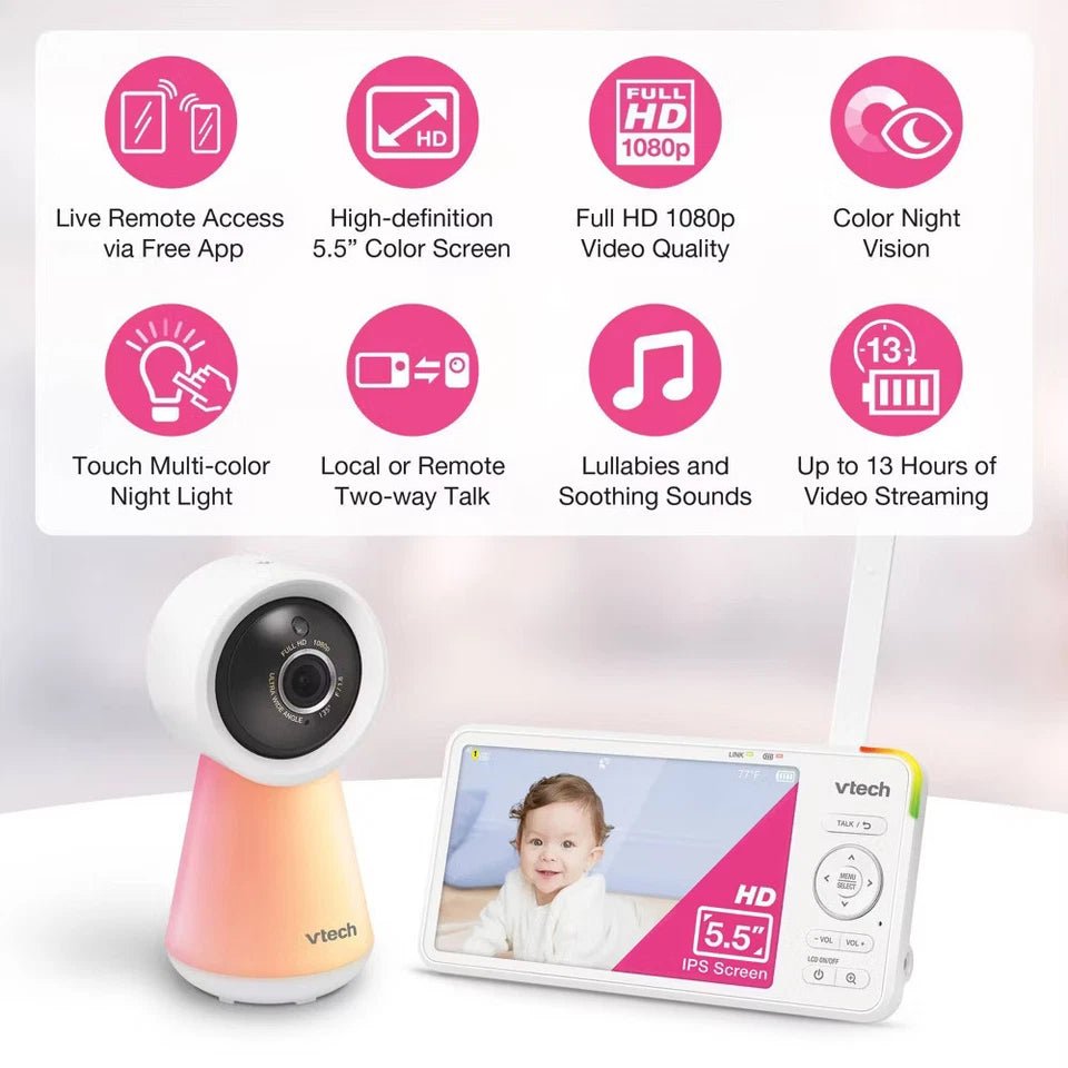 V - Tech 5.5" HD Smart Fixed Position Video Baby Monitor - 24hrsmart