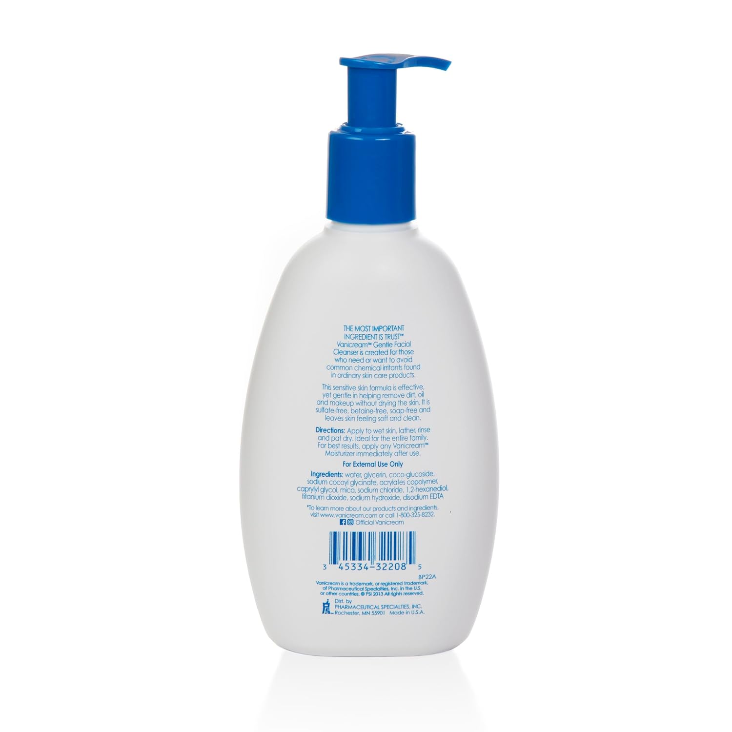 Vanicream Gentle Facial Cleanser with Pump Dispenser - 8 fl oz - Formulated Without Common Irritants for Those with Sensitive Skin - 24hrsmart