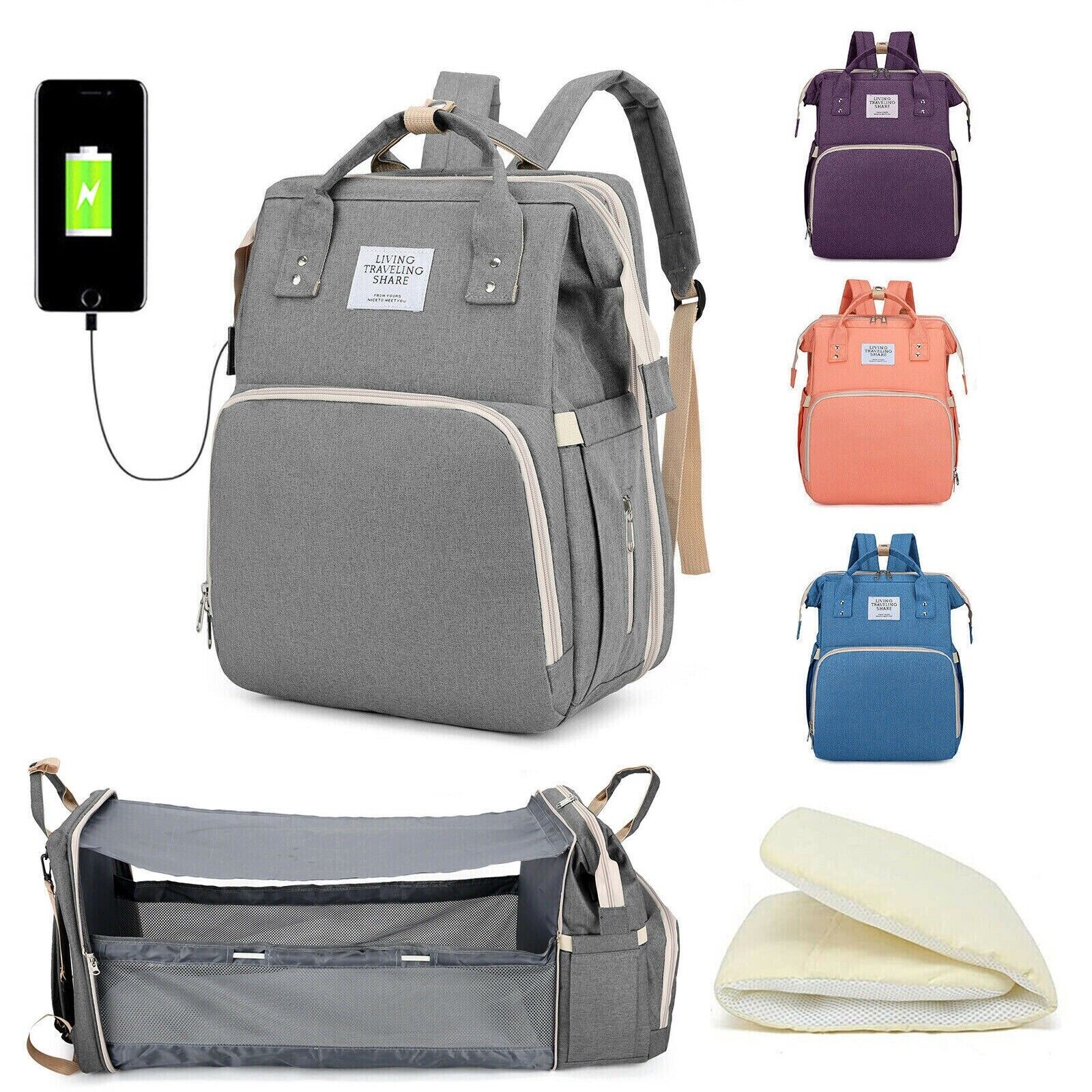 Waterproof 3 in 1 Baby Diaper Bag Backpack with Bassinet Changing Station Travel 24Hr Smart