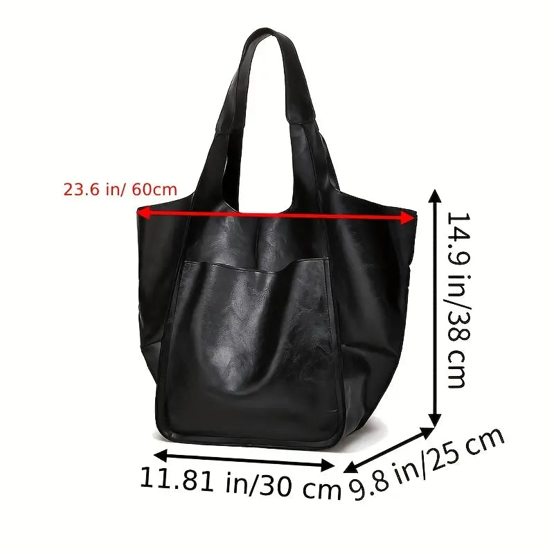 Women PU Leather Handbags Tote Bag Soft Retro Designer Large Capacity 24Hr Smart