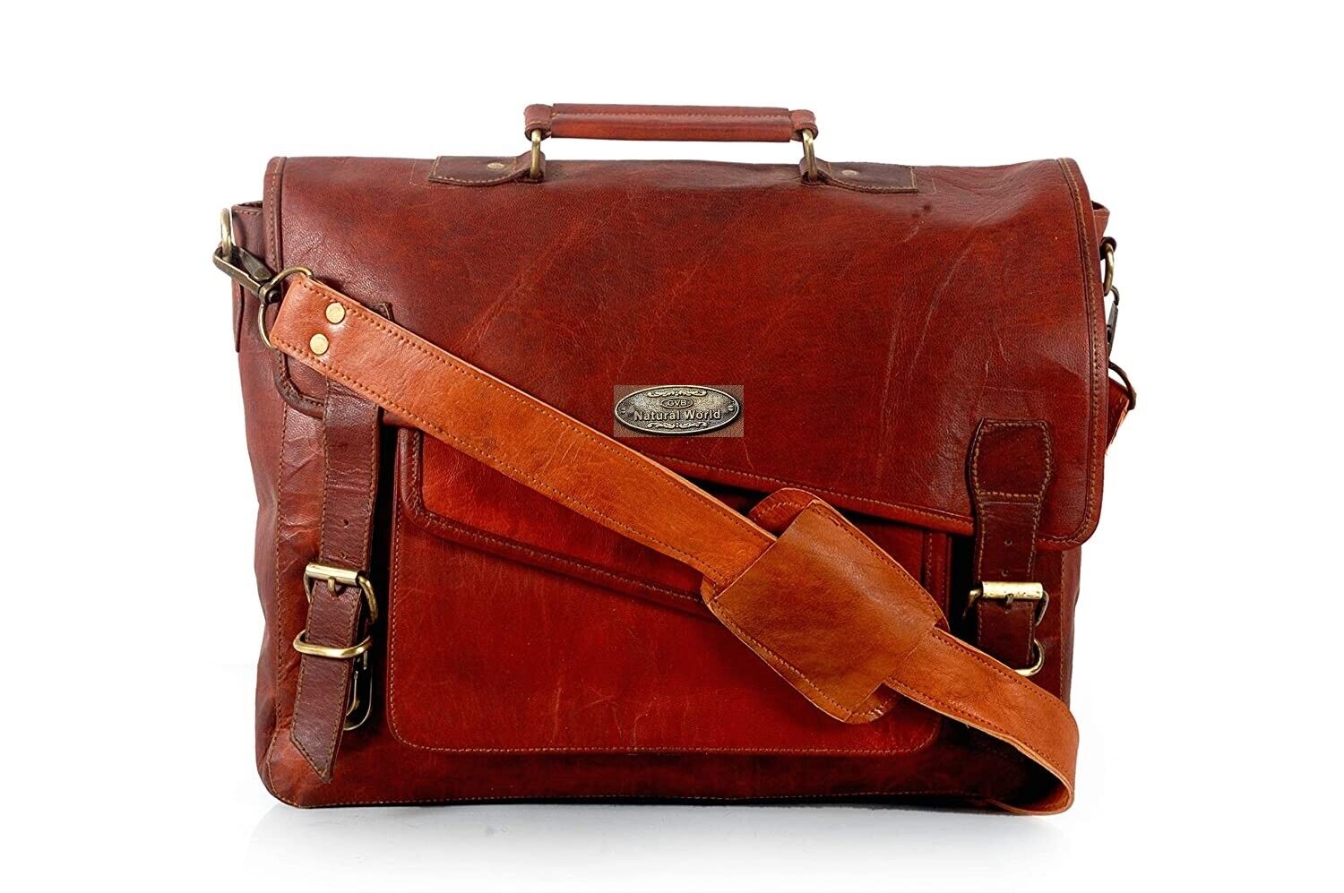 Men's Genuine Leather Vintage Laptop Push Lock Briefcase Bag Satchel Messenger 24Hr Smart