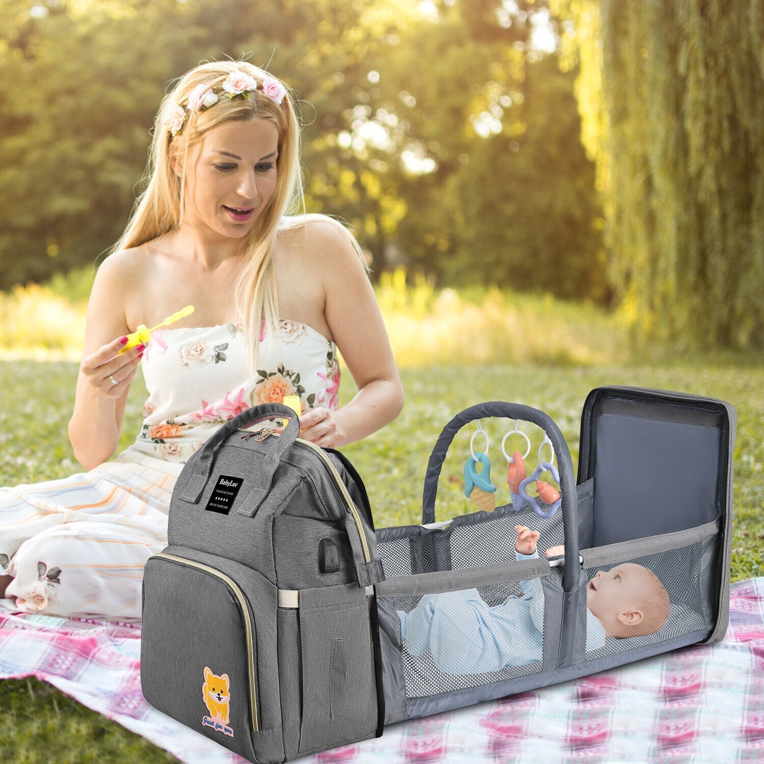 3-in-1 Baby Diaper Bag Backpack with Changing Station Portable Mommy Travel Bag 24Hr Smart