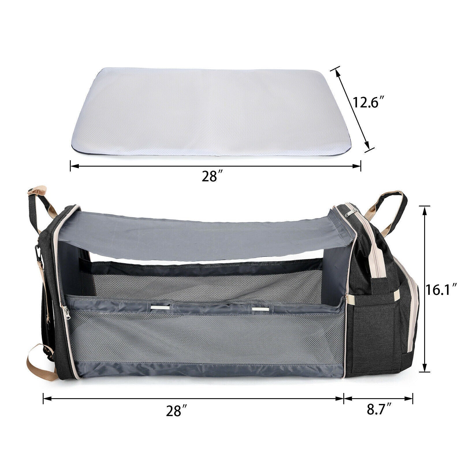 Waterproof 3 in 1 Baby Diaper Bag Backpack with Bassinet Changing Station Travel 24Hr Smart