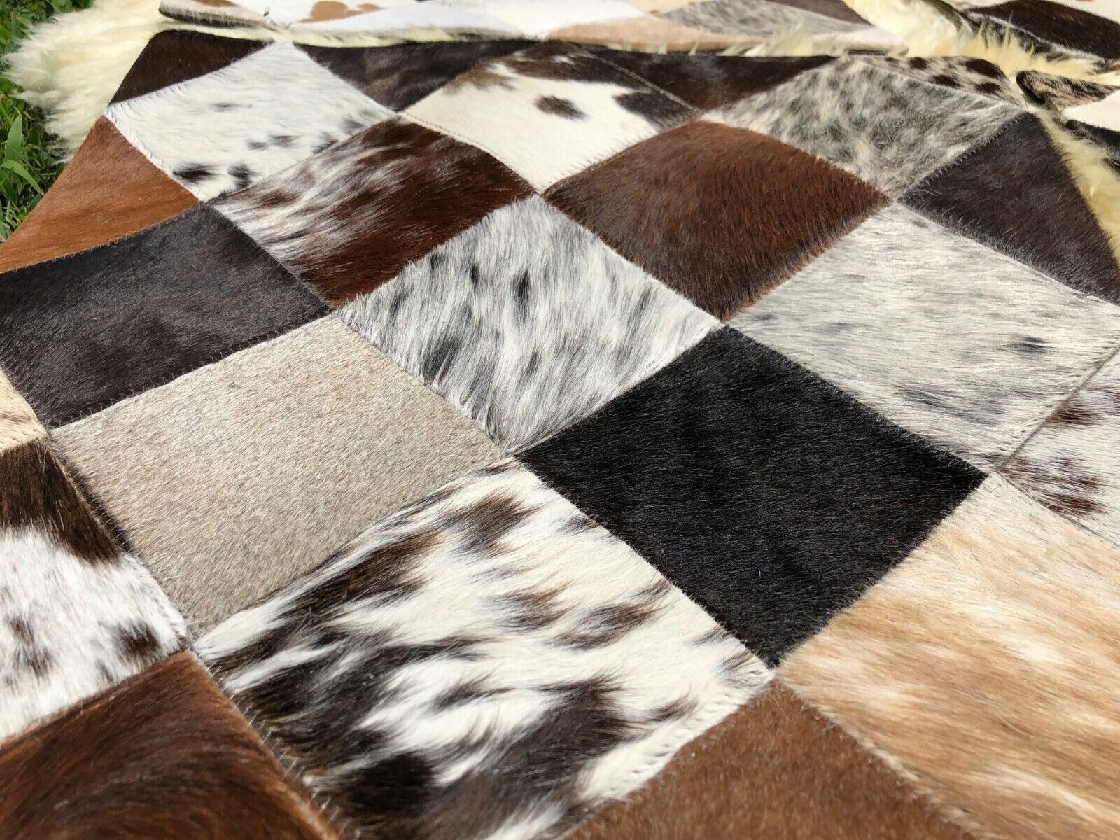 Cowhide Pillows Cushion Covers Leather Real Cow Hide Skin Patchwork 16" x 16" (Set of 2 Covers) 24Hr Smart
