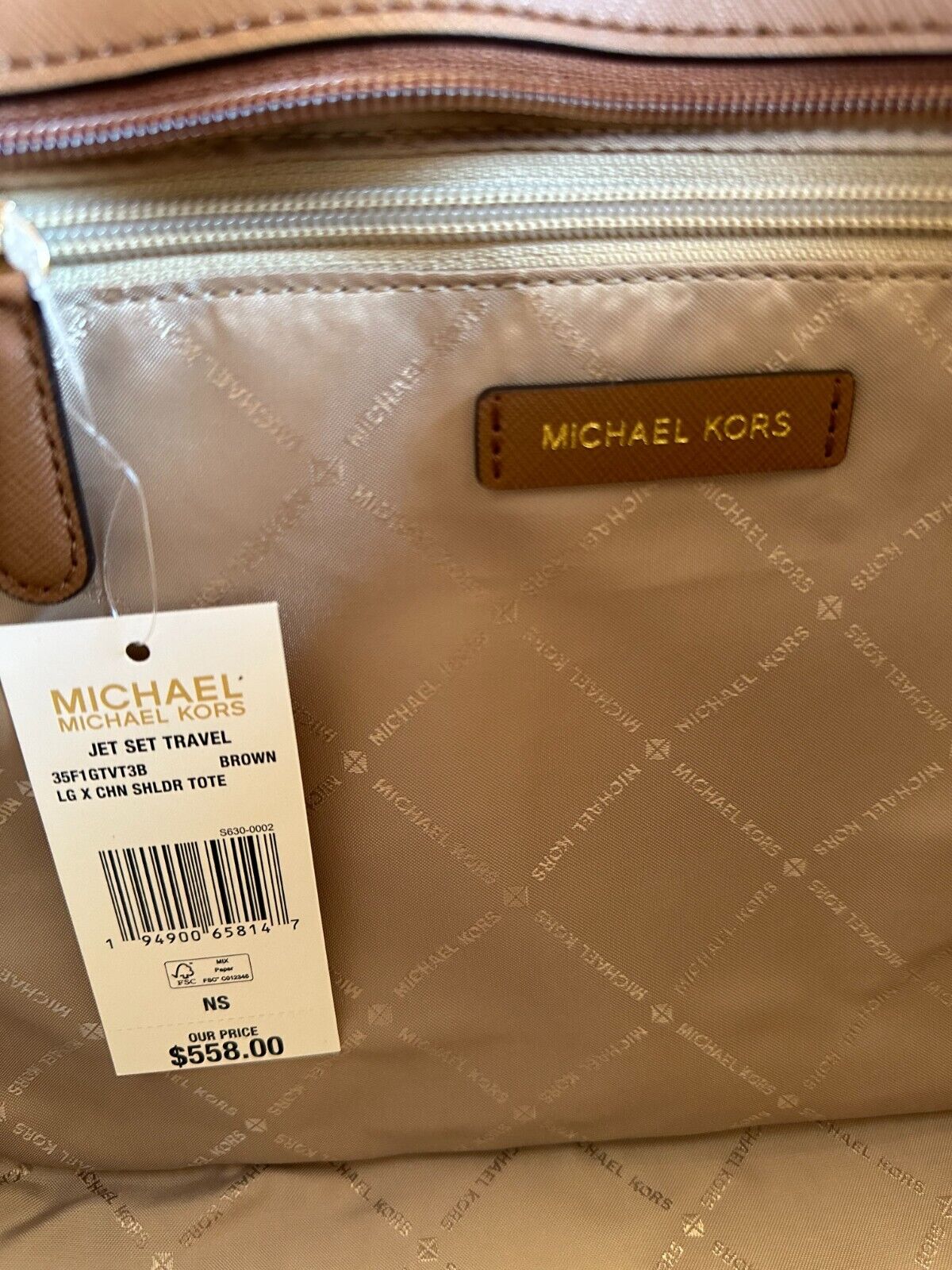 MICHAEL KORS JET SET TRAVEL LARGE CHAIN SHOULDER TOTE BAG MK BROWN 24Hr Smart