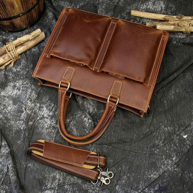 The Dagmar Leather Briefcase | Vintage Leather Messenger Bag 24Hr Smart
