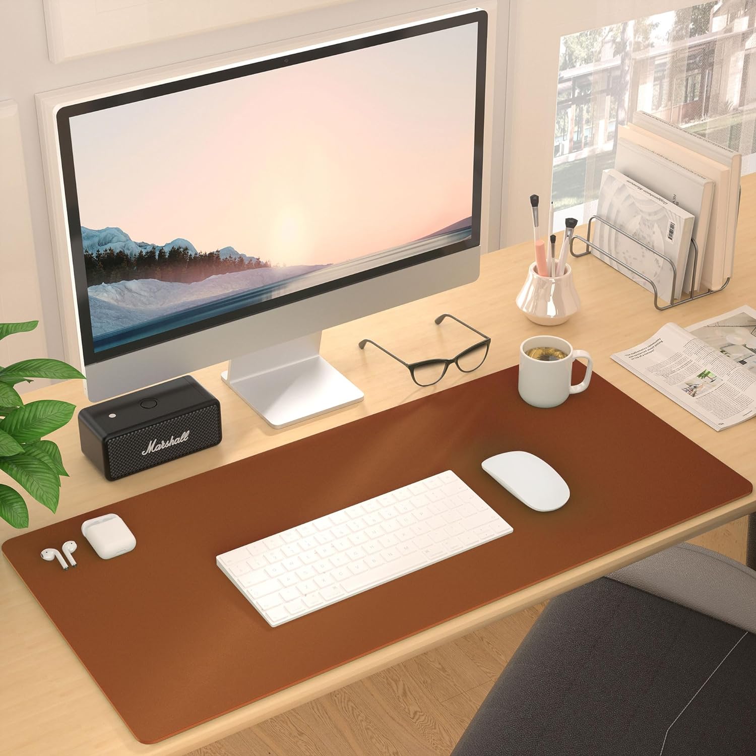 Leather Desk Pad Protector, Mouse Pad, Non-Slip Computer Mat for Desk, PU Leather Office Desk Mat for Home & Office, Waterproof Laptop Desk Blotter Pad for Keyboard and Mouse 24Hr Smart