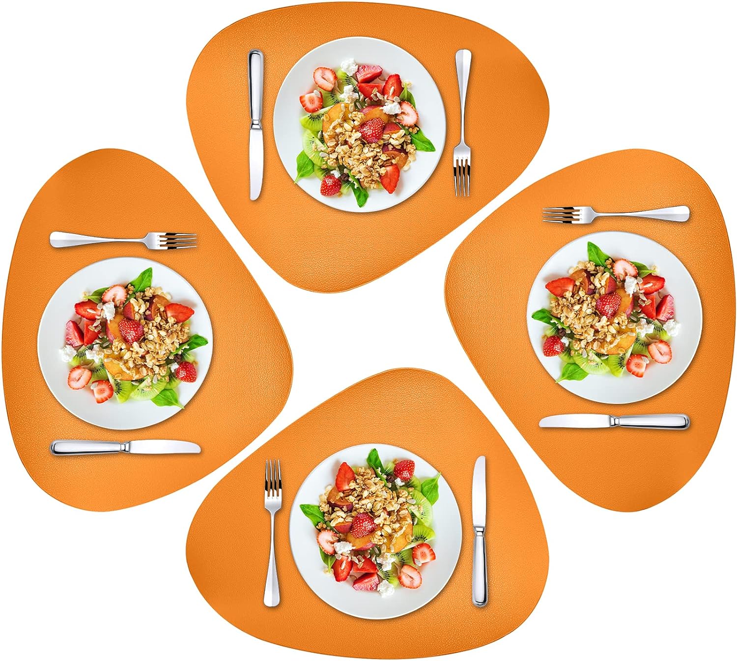 Herda Faux Leather Round Placemats Set of 4 Wipeable Washable Heat Resist Table Mats 24Hr Smart