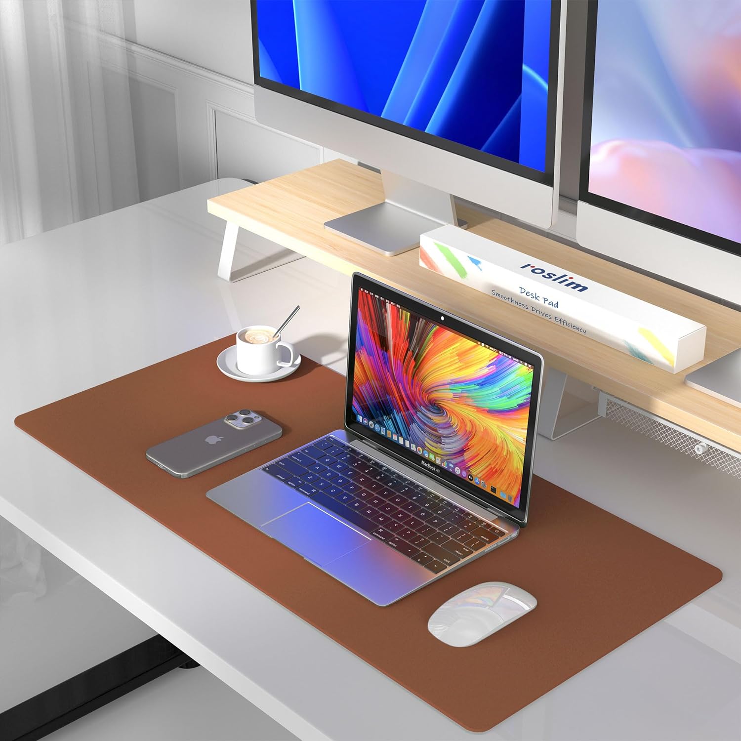 Leather Desk Pad Protector, Mouse Pad, Non-Slip Computer Mat for Desk, PU Leather Office Desk Mat for Home & Office, Waterproof Laptop Desk Blotter Pad for Keyboard and Mouse 24Hr Smart