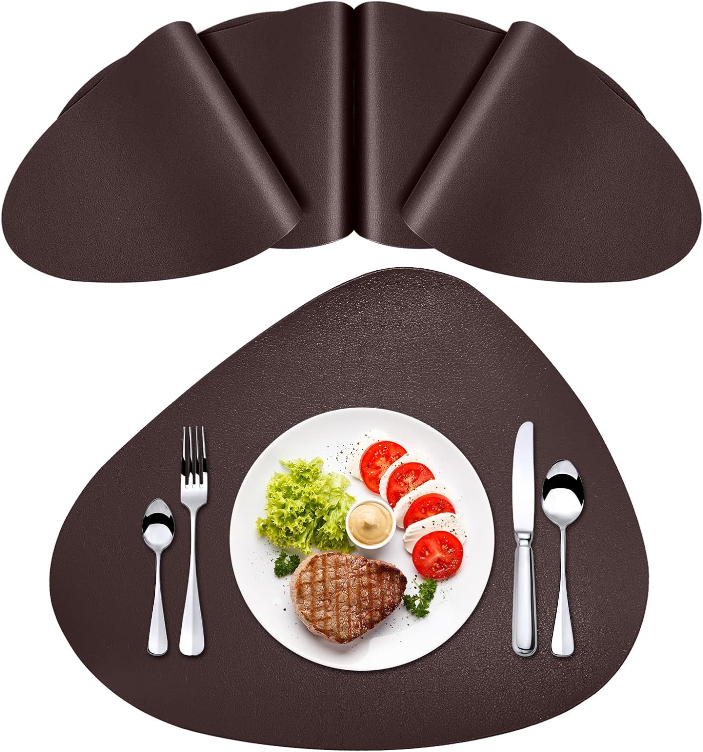 Herda Faux Leather Round Placemats Set of 4 Wipeable Washable Heat Resist Table Mats 24Hr Smart