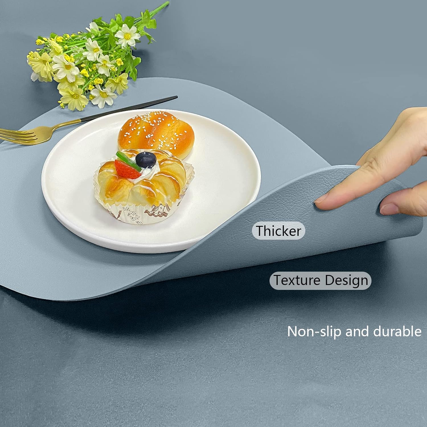 Herda Faux Leather Round Placemats Set of 4 Wipeable Washable Heat Resist Table Mats 24Hr Smart