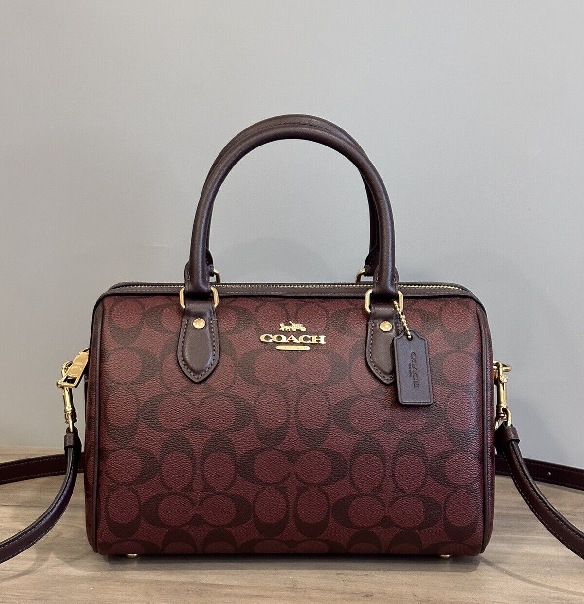 COACH CH280 Rowan Satchel Bag Signature Canvas & Leather Crossbody Oxblood Multi 24Hr Smart