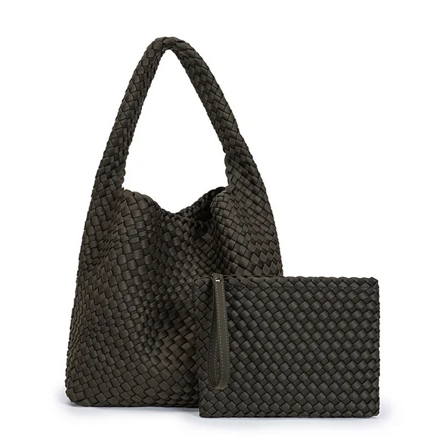 Neoprene Leather Woven Underarm Bag Pure Hand-woven Bags Basket Design Large Capacity Shoulder Bag Commuter Classic Handbag 24Hr Smart